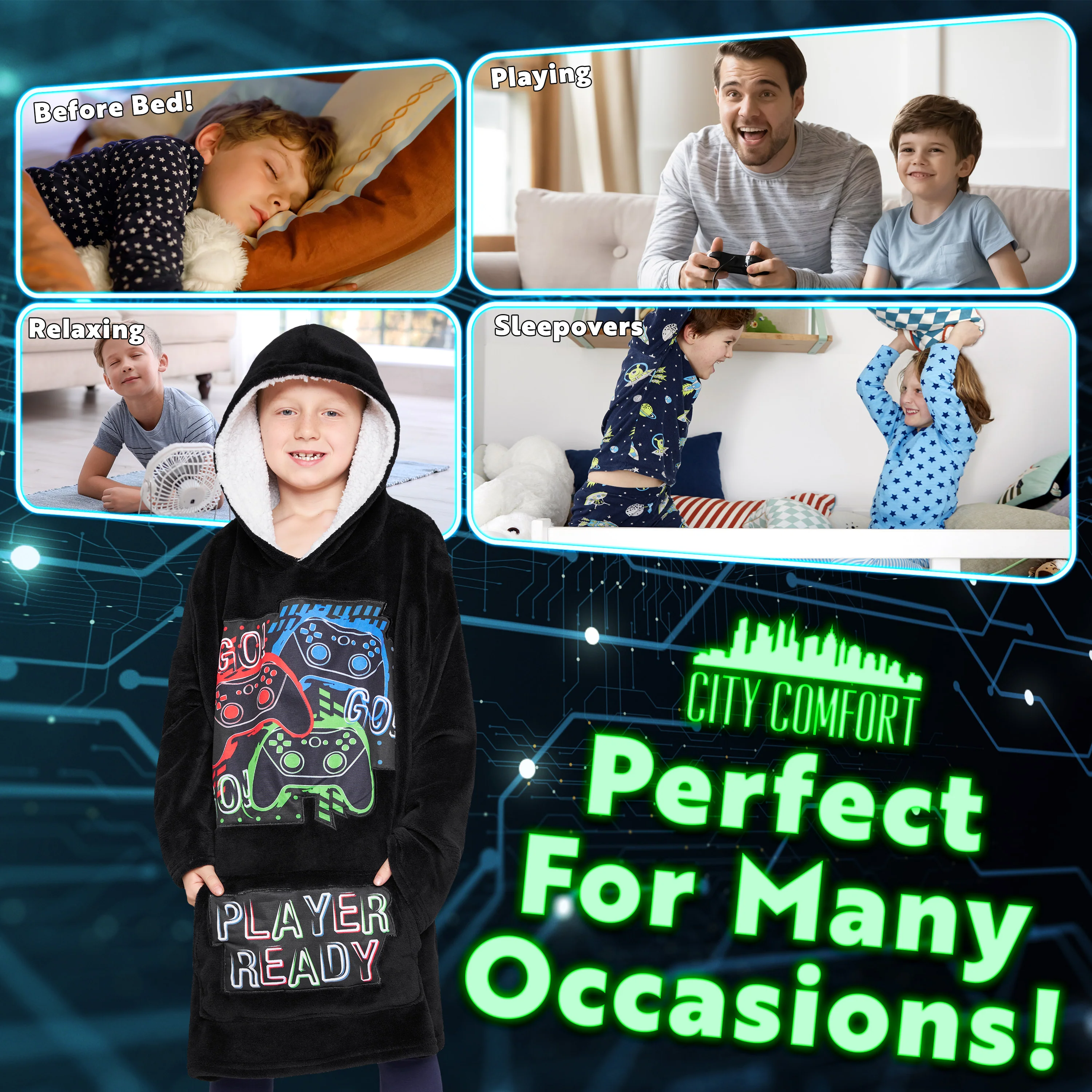 CityComfort Hoodie Blanket for Kids & Teenagers Fleece Wearable Blanket Warm Gamer - Image 4