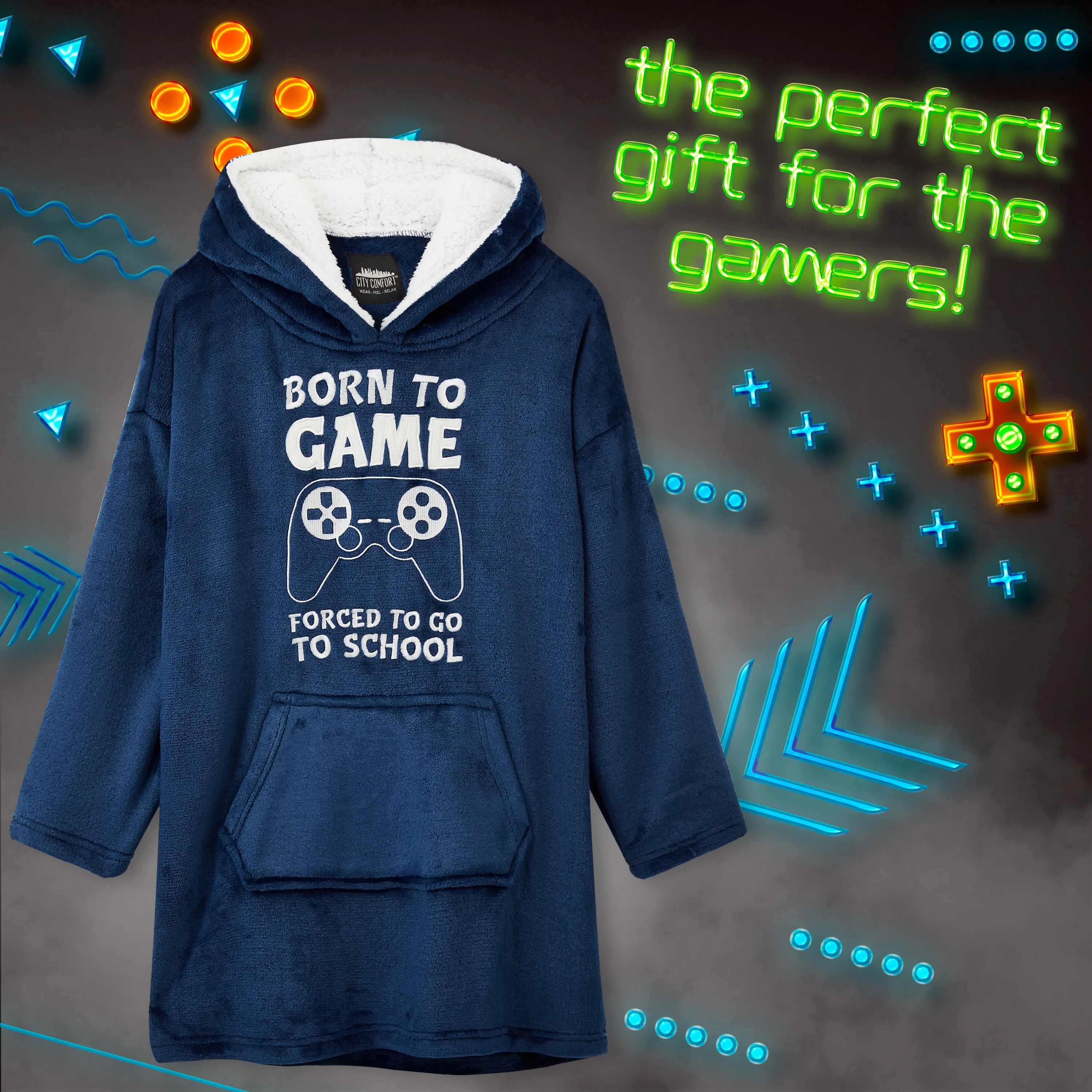 CityComfort Hoodie Blanket for Kids & Teenagers Fleece Wearable Blanket Warm Gamer Football Oversized Hoodie with Sherpa Hood Loungewear Gaming Gifts - Image 3