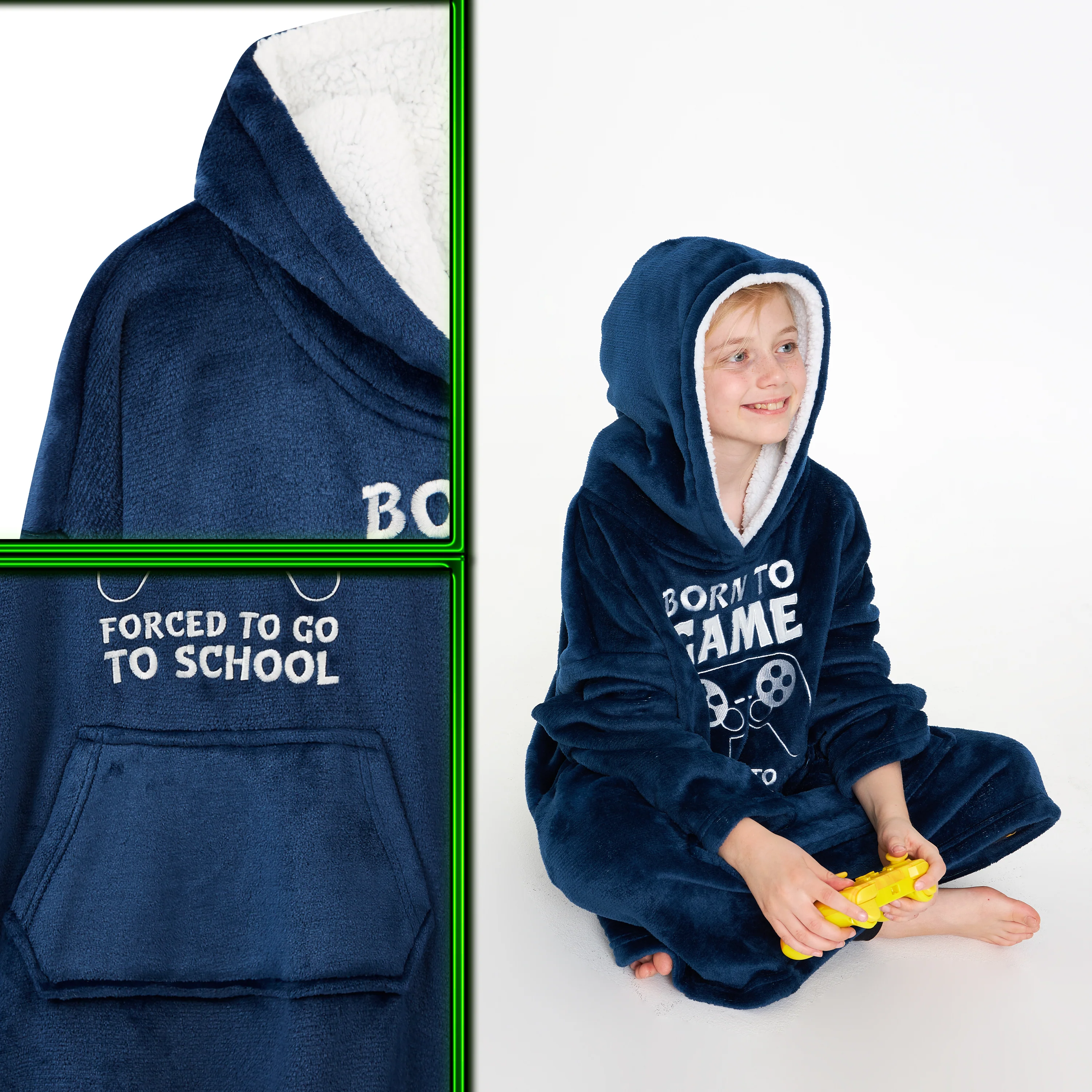 CityComfort Hoodie Blanket for Kids & Teenagers Fleece Wearable Blanket Warm Gamer Football Oversized Hoodie with Sherpa Hood Loungewear Gaming Gifts - Image 4