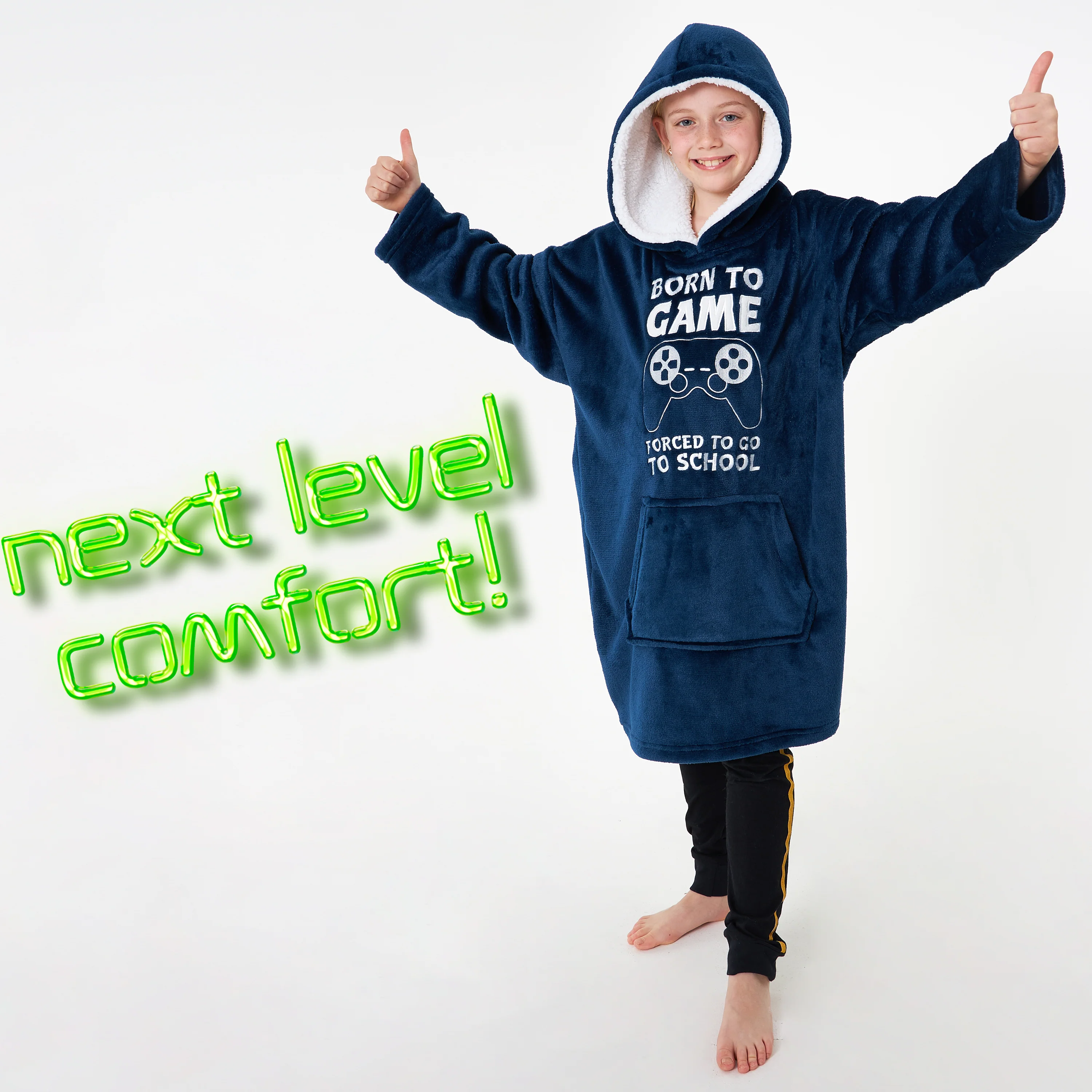 CityComfort Hoodie Blanket for Kids & Teenagers Fleece Wearable Blanket Warm Gamer Football Oversized Hoodie with Sherpa Hood Loungewear Gaming Gifts - Image 5
