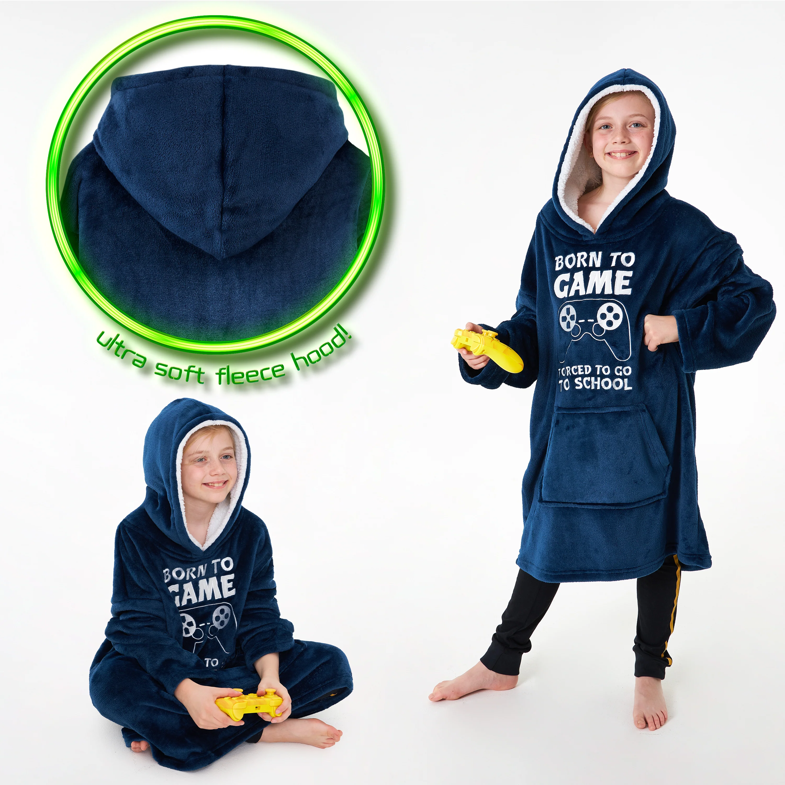 CityComfort Hoodie Blanket for Kids & Teenagers Fleece Wearable Blanket Warm Gamer Football Oversized Hoodie with Sherpa Hood Loungewear Gaming Gifts - Image 6