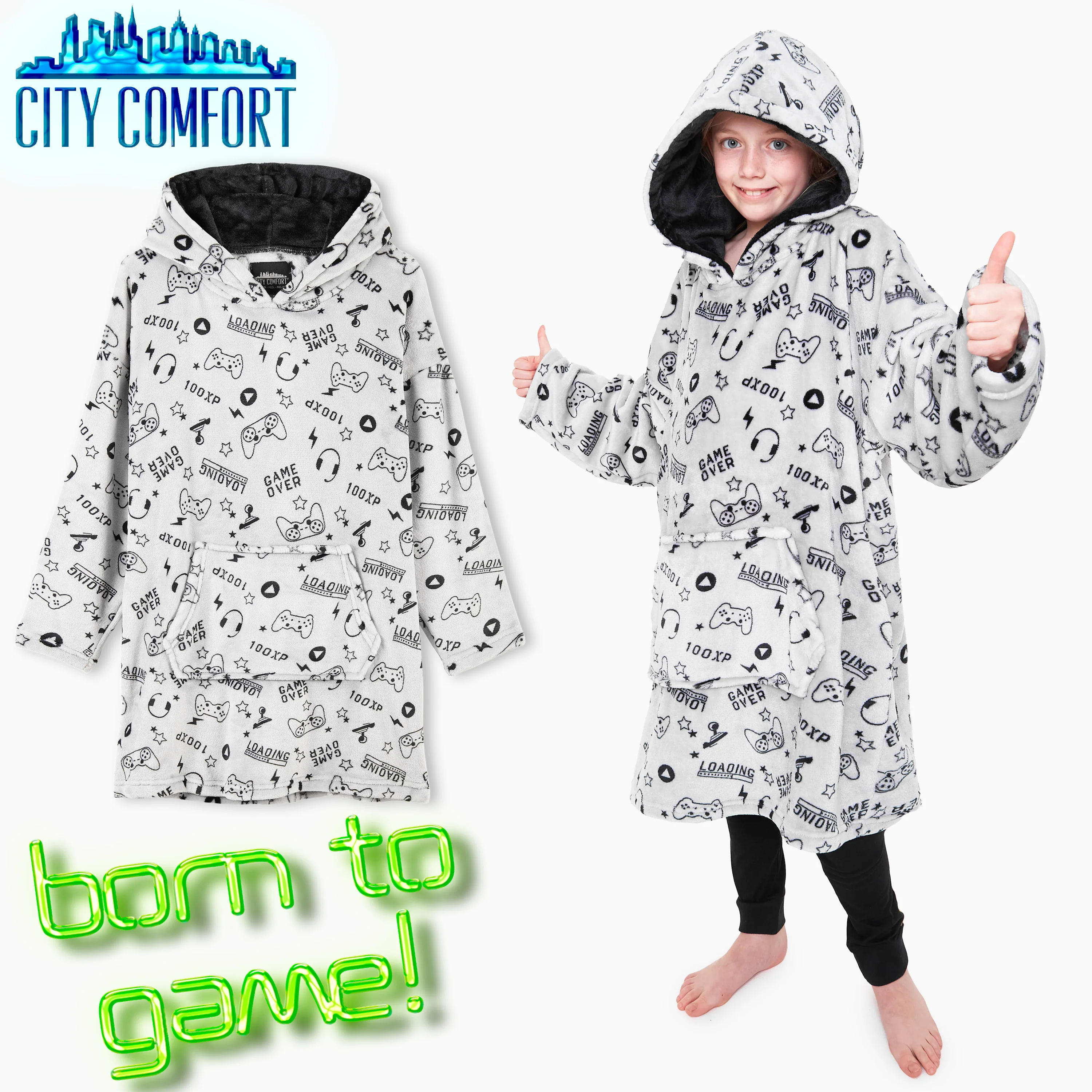 CityComfort Hoodie Blanket for Kids & Teenagers Fleece Wearable Blanket Warm Gamer Football Oversized Hoodie with Sherpa Hood Loungewear Gaming Gifts - Image 4