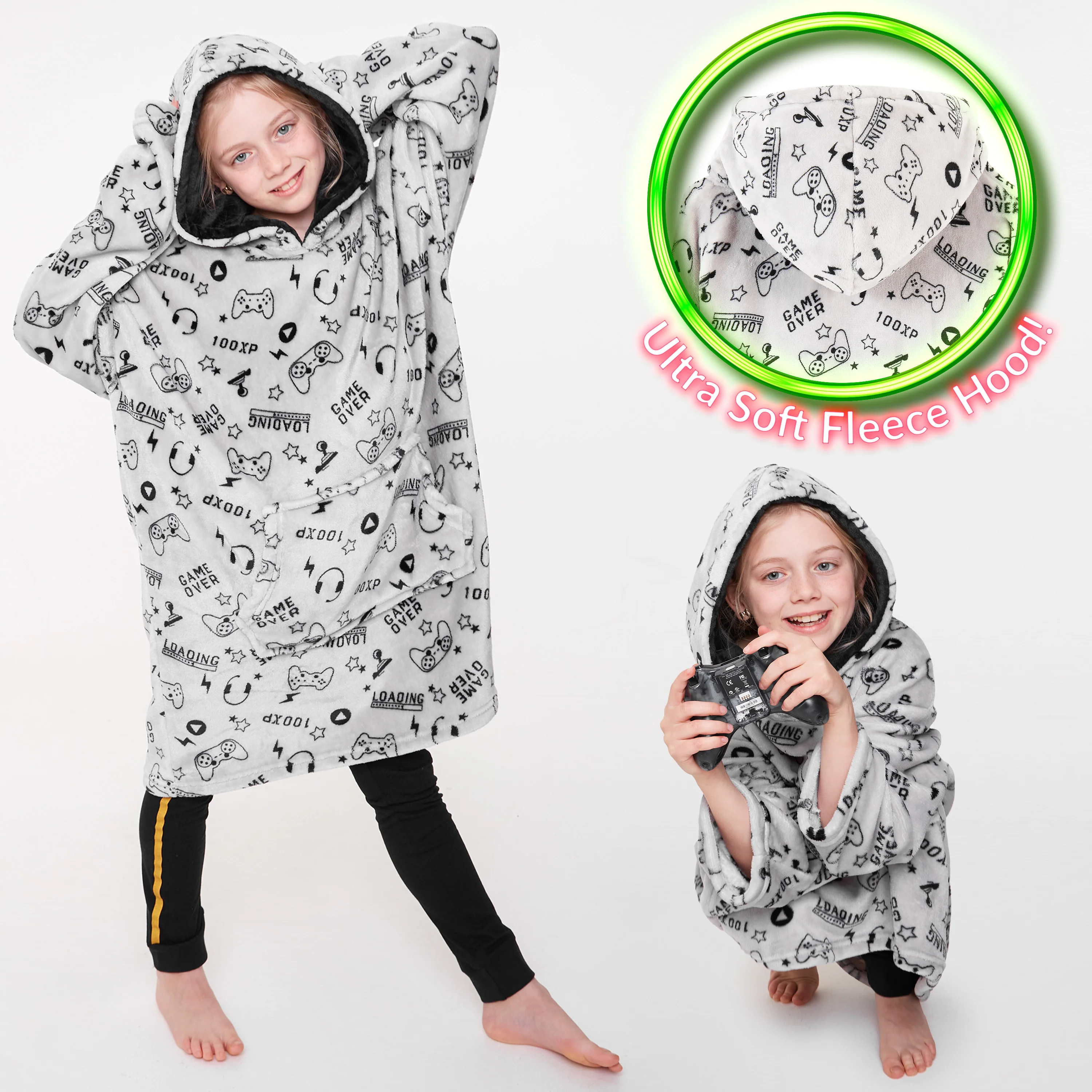 CityComfort Hoodie Blanket for Kids & Teenagers Fleece Wearable Blanket Warm Gamer Football Oversized Hoodie with Sherpa Hood Loungewear Gaming Gifts - Image 5