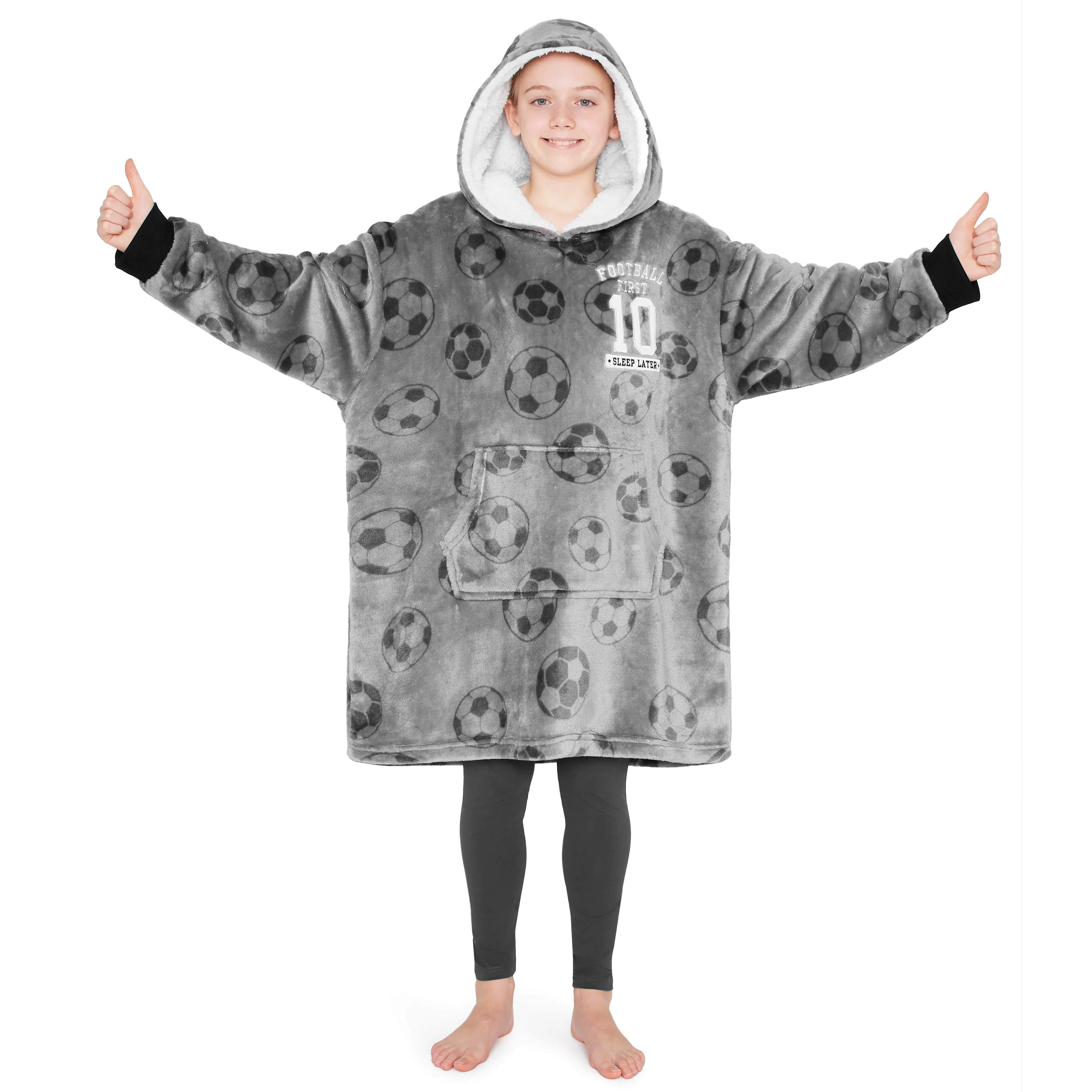 Hoodie Blanket for Kids & Teenagers Fleece Wearable Blanket Warm Gamer Football Oversized Hoodie with Sherpa Hood Loungewear Gaming Gifts