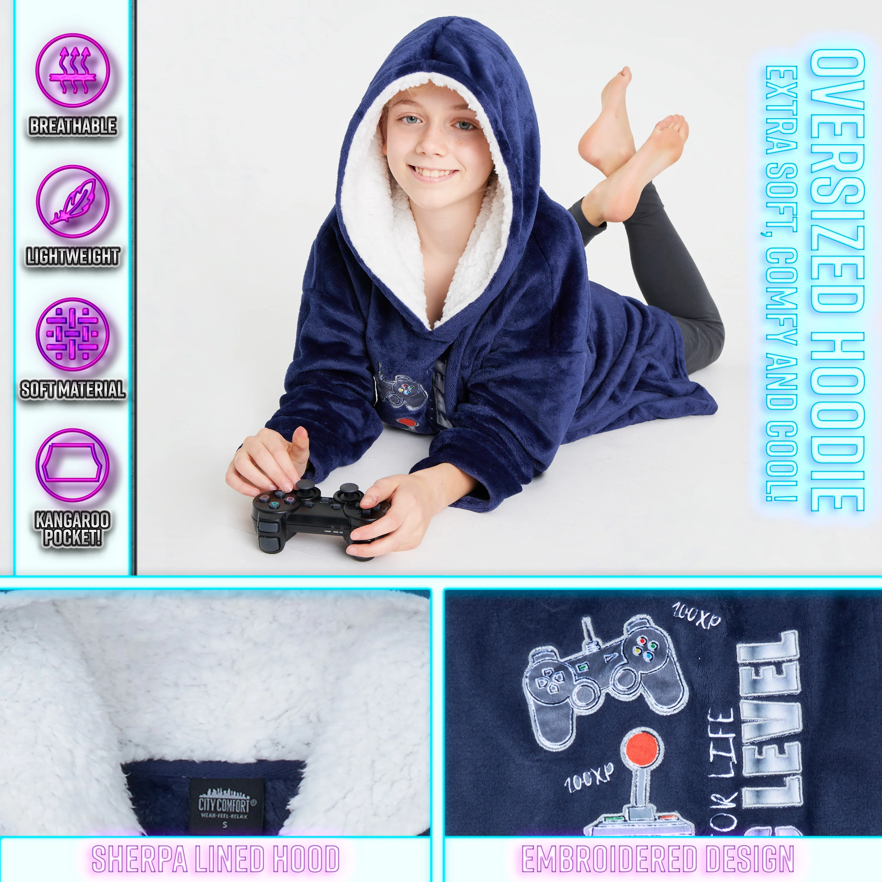 CityComfort Hoodie For Boys, Fleece Oversized Hoodie Blanket - Image 5