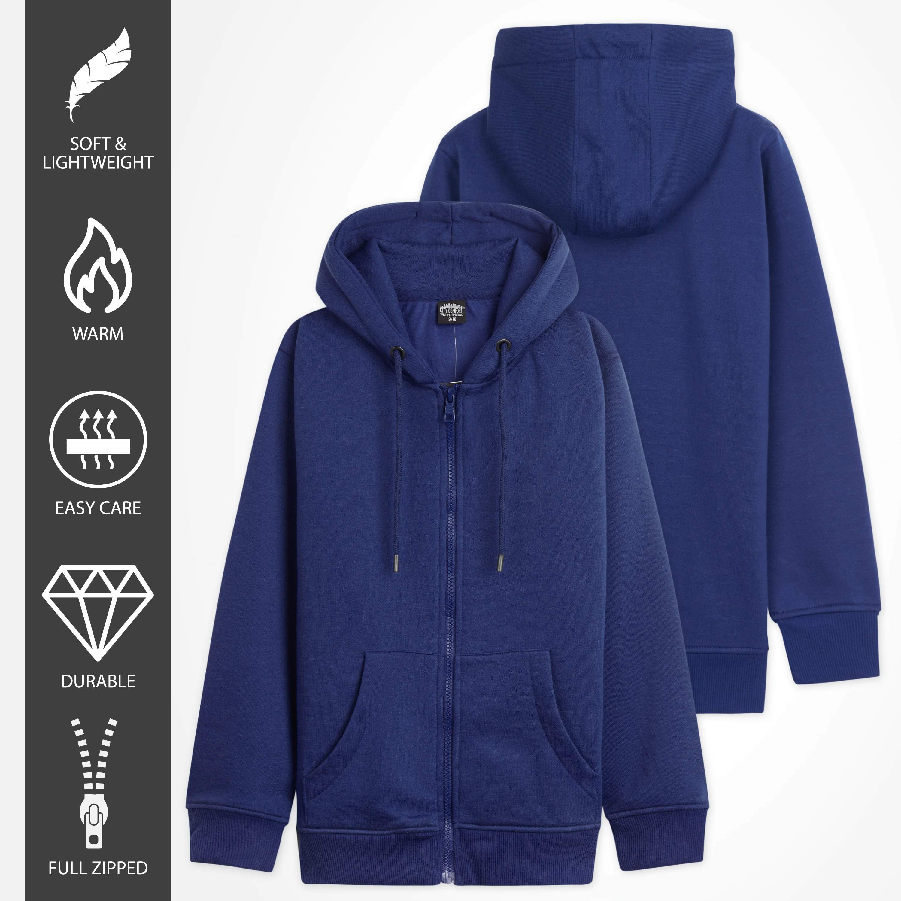 CityComfort Hoodies For Kids, CityComfort Plain Zip Up Hoodie - Image 11