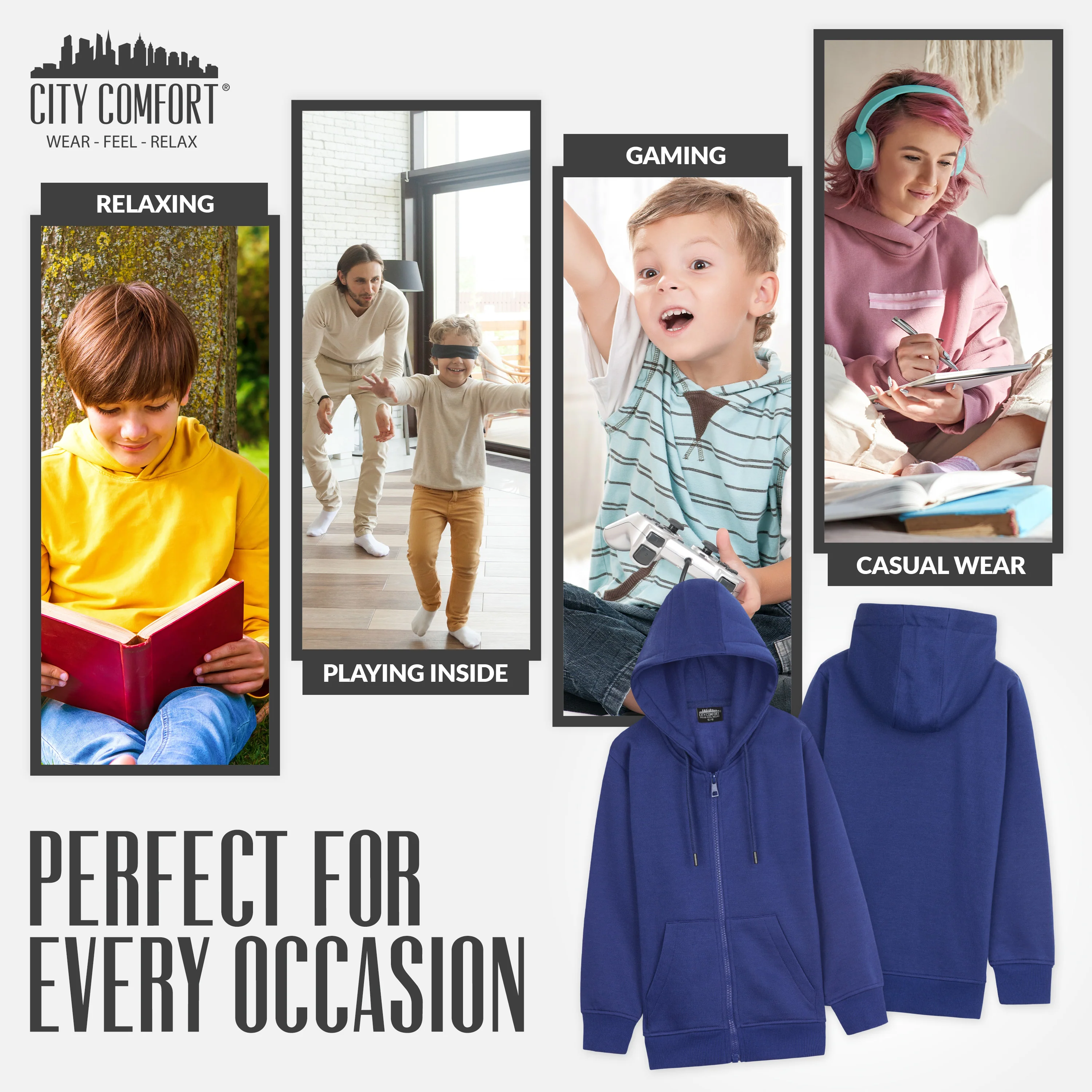 CityComfort Hoodies For Kids, CityComfort Plain Zip Up Hoodie - Image 13