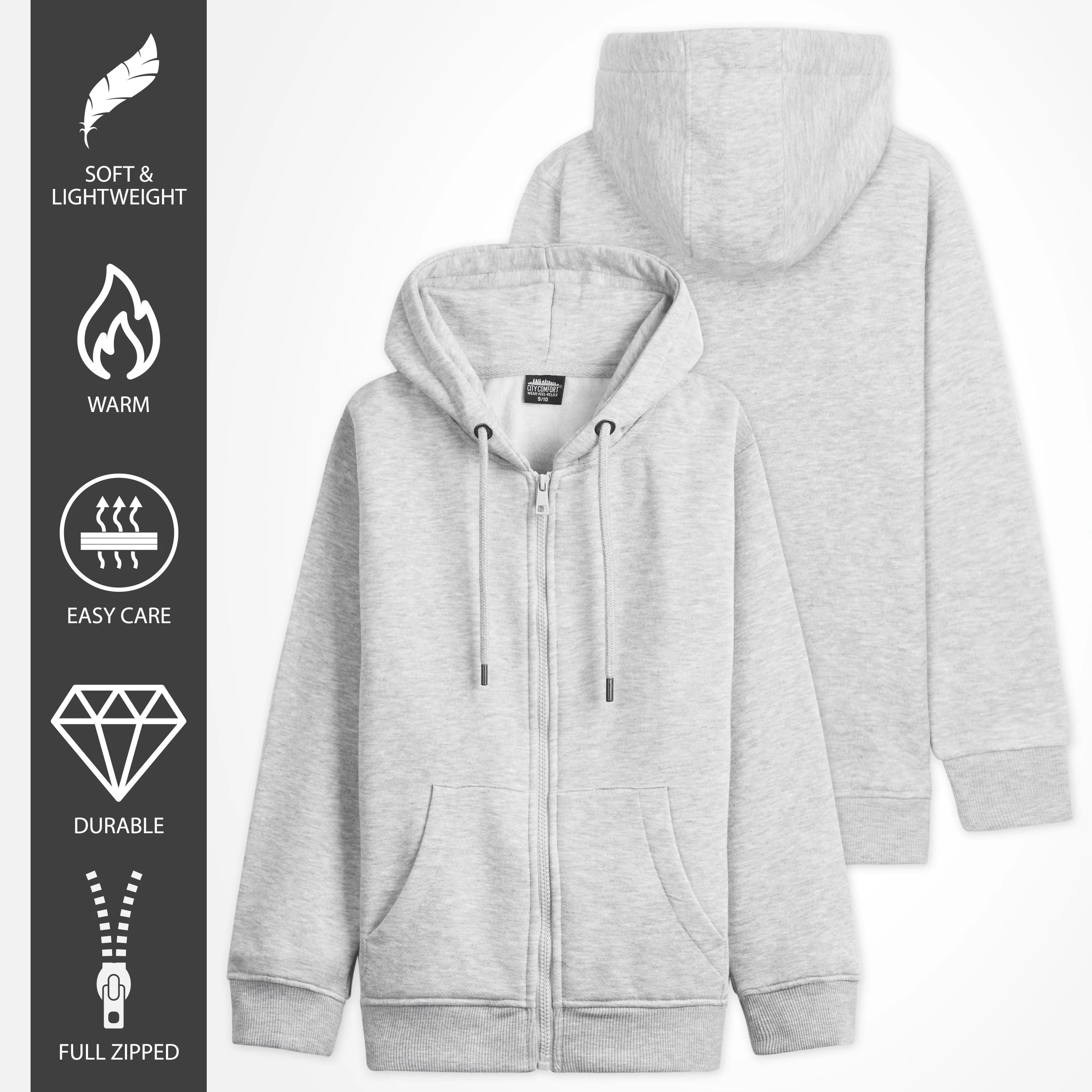 CityComfort Hoodies For Kids, CityComfort Plain Zip Up Hoodie - Image 18