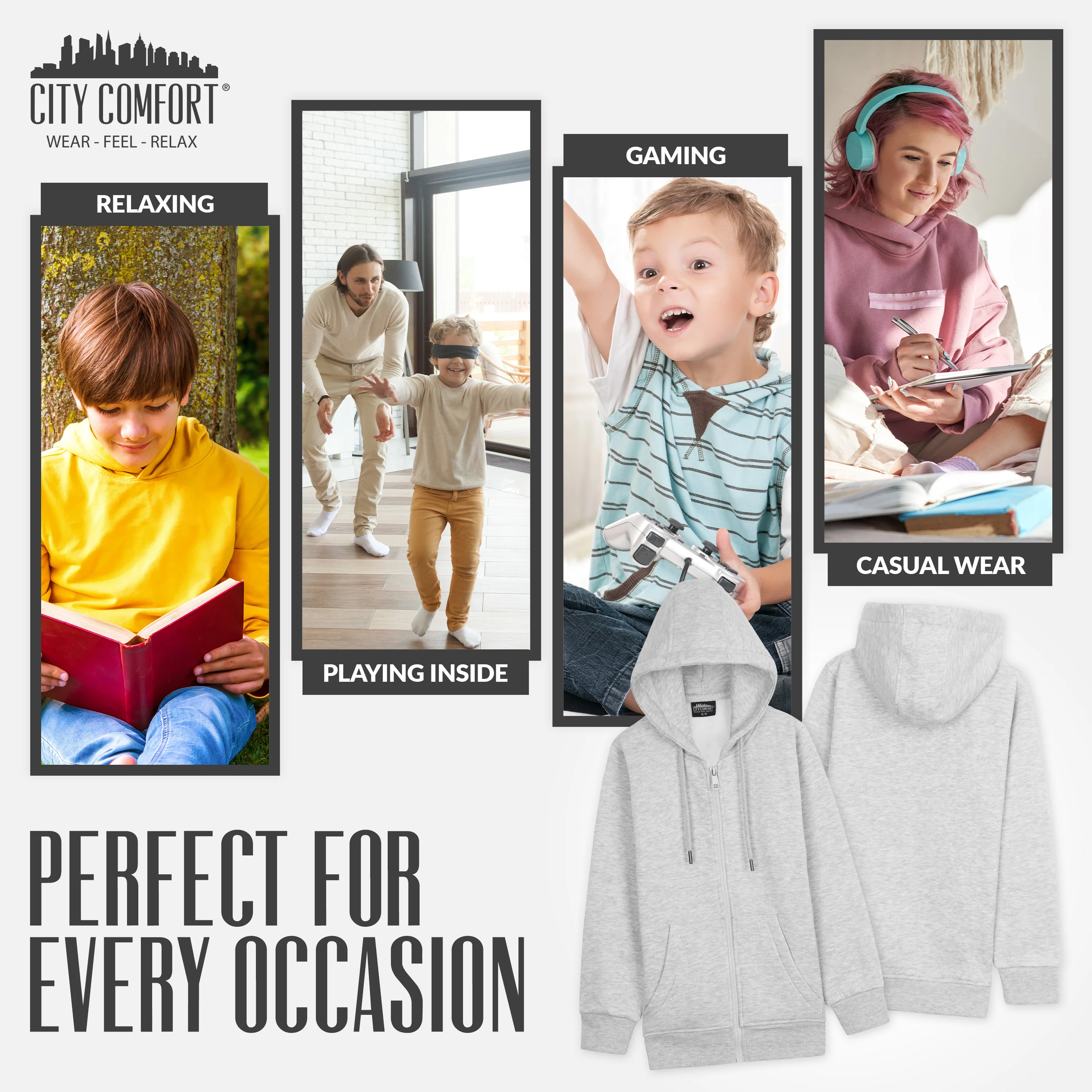 CityComfort Hoodies For Kids, CityComfort Plain Zip Up Hoodie - Image 20