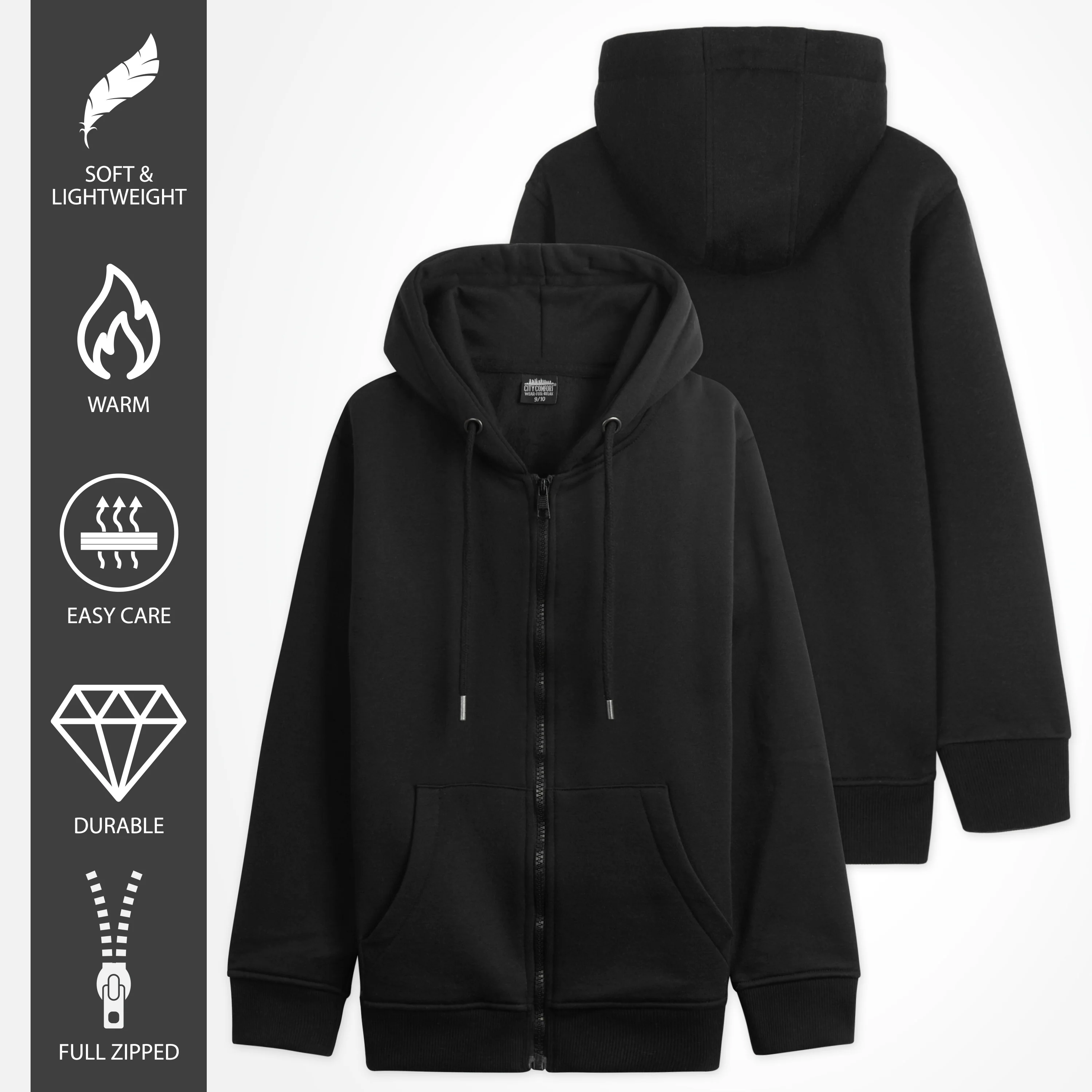 CityComfort Hoodies For Kids, CityComfort Plain Zip Up Hoodie - Image 25