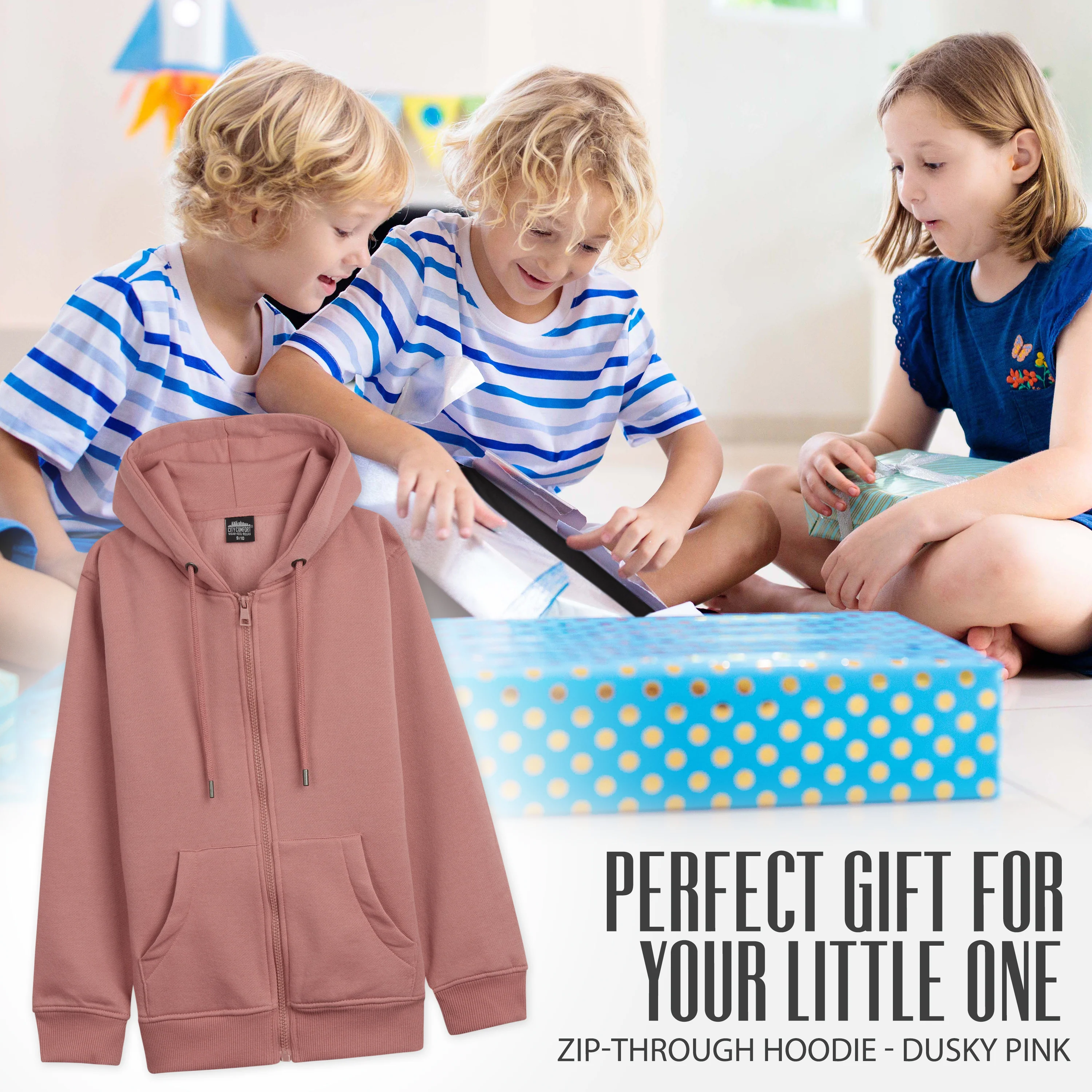 CityComfort Hoodies For Kids, CityComfort Plain Zip Up Hoodie - Image 3
