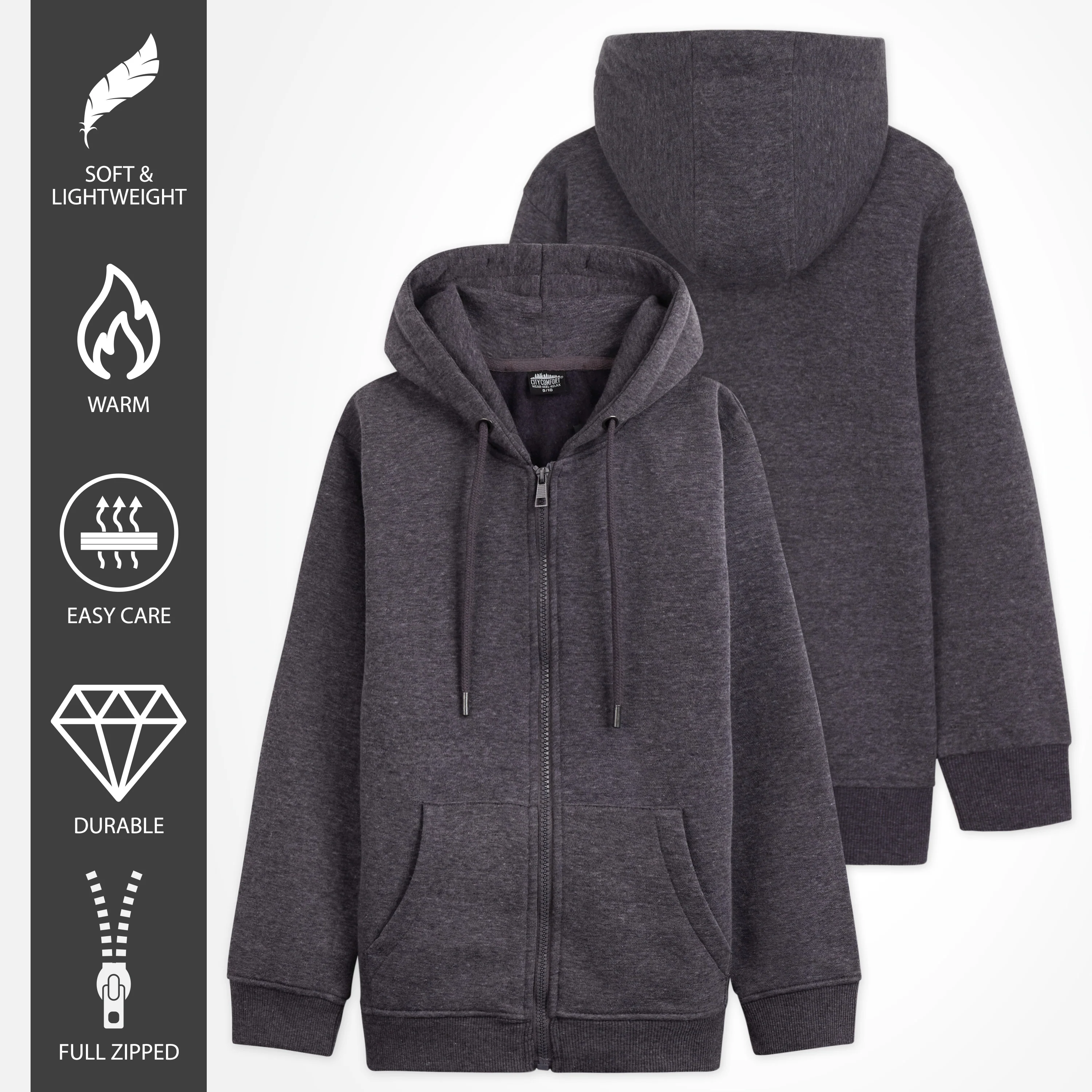 CityComfort Hoodies For Kids, CityComfort Plain Zip Up Hoodie - Image 32