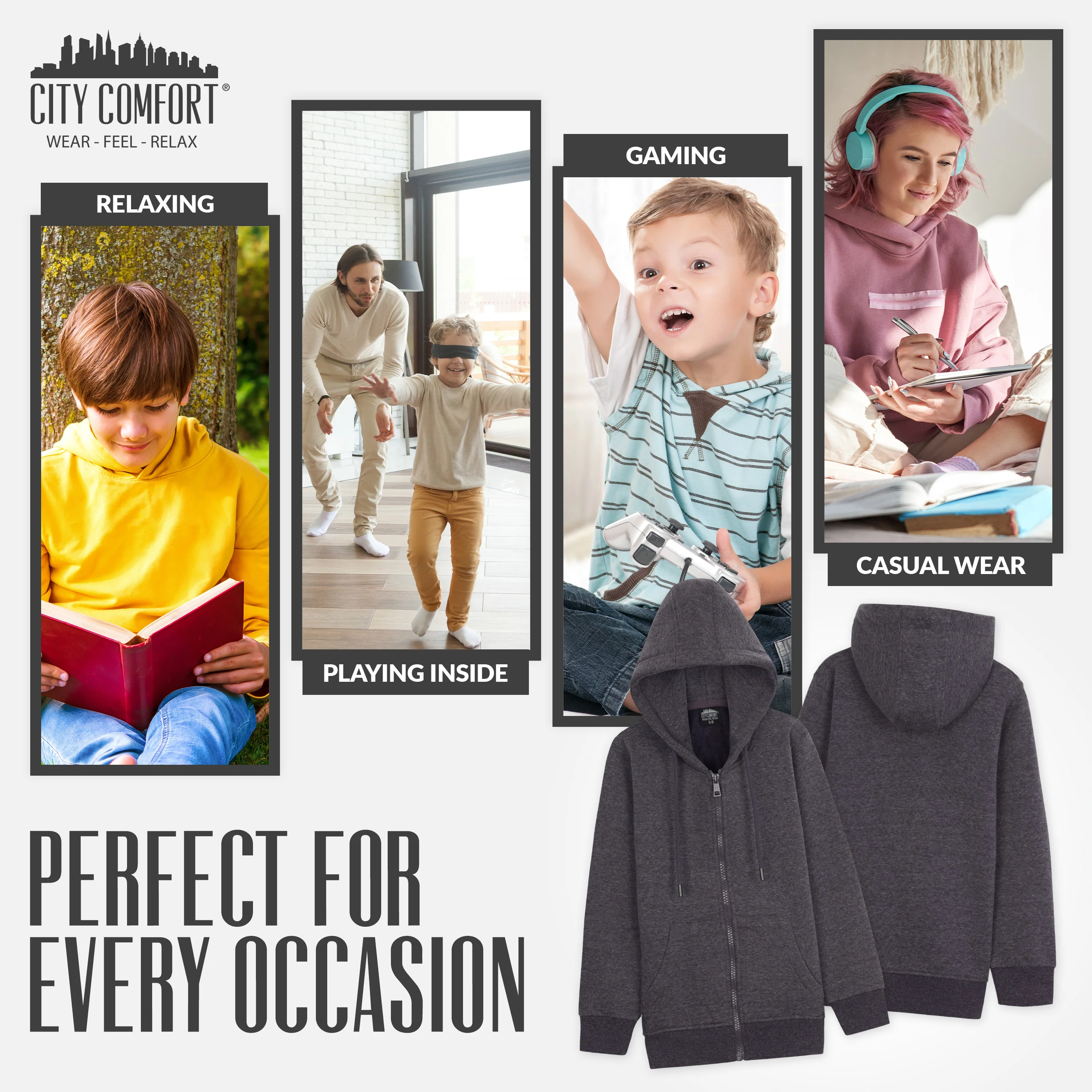 CityComfort Hoodies For Kids, CityComfort Plain Zip Up Hoodie - Image 34