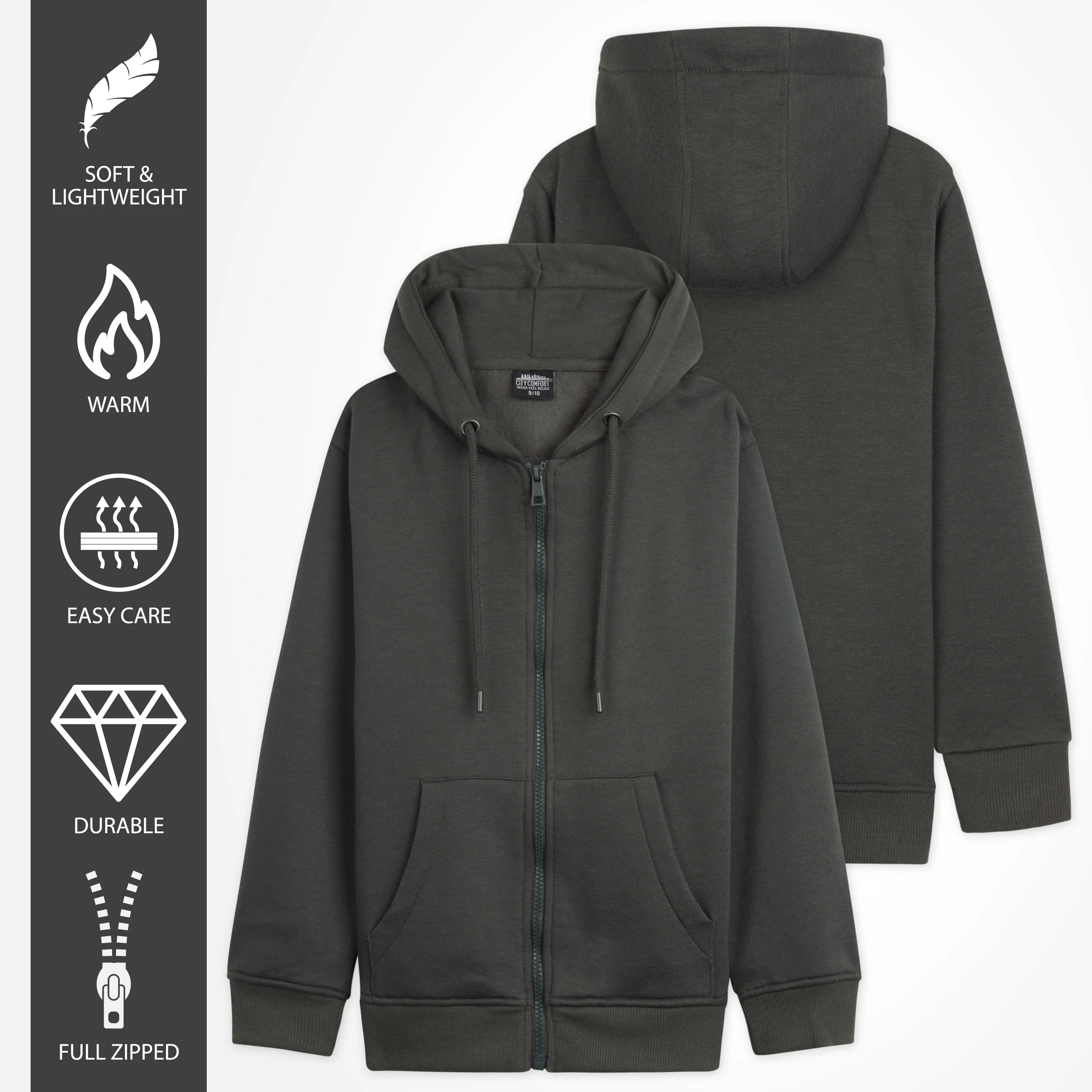 CityComfort Hoodies For Kids, CityComfort Plain Zip Up Hoodie - Image 39