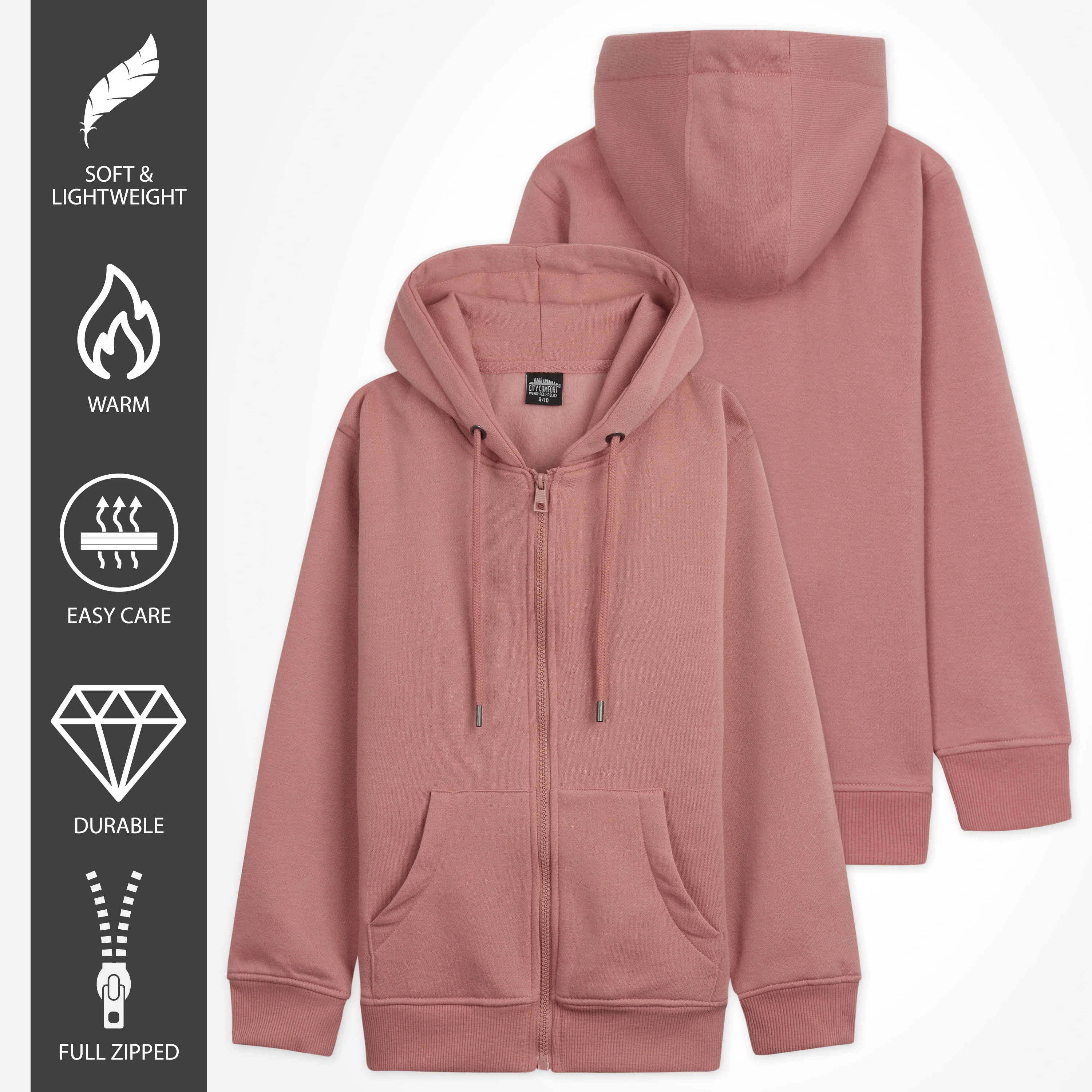CityComfort Hoodies For Kids, CityComfort Plain Zip Up Hoodie - Image 4