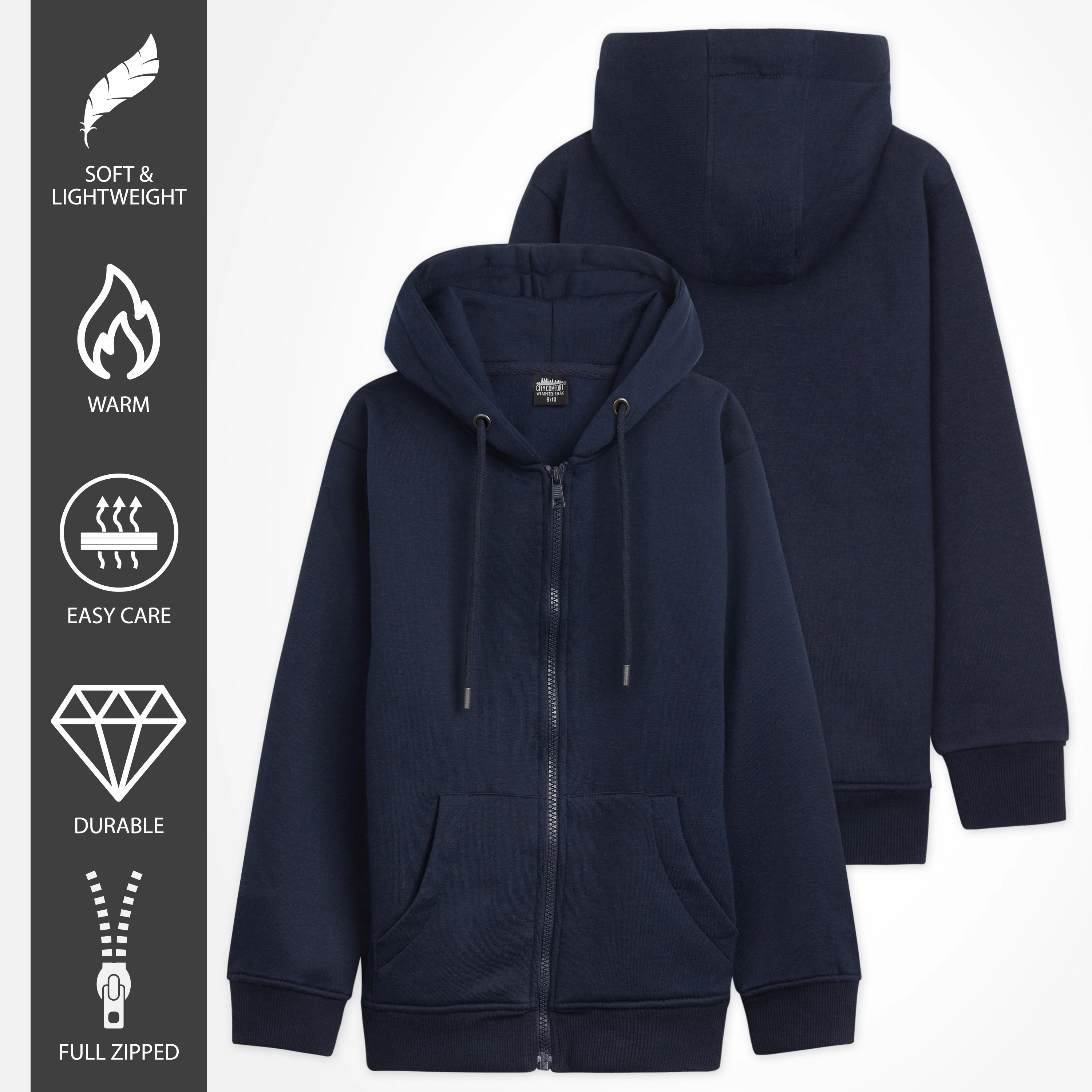 CityComfort Hoodies For Kids, CityComfort Plain Zip Up Hoodie - Image 46