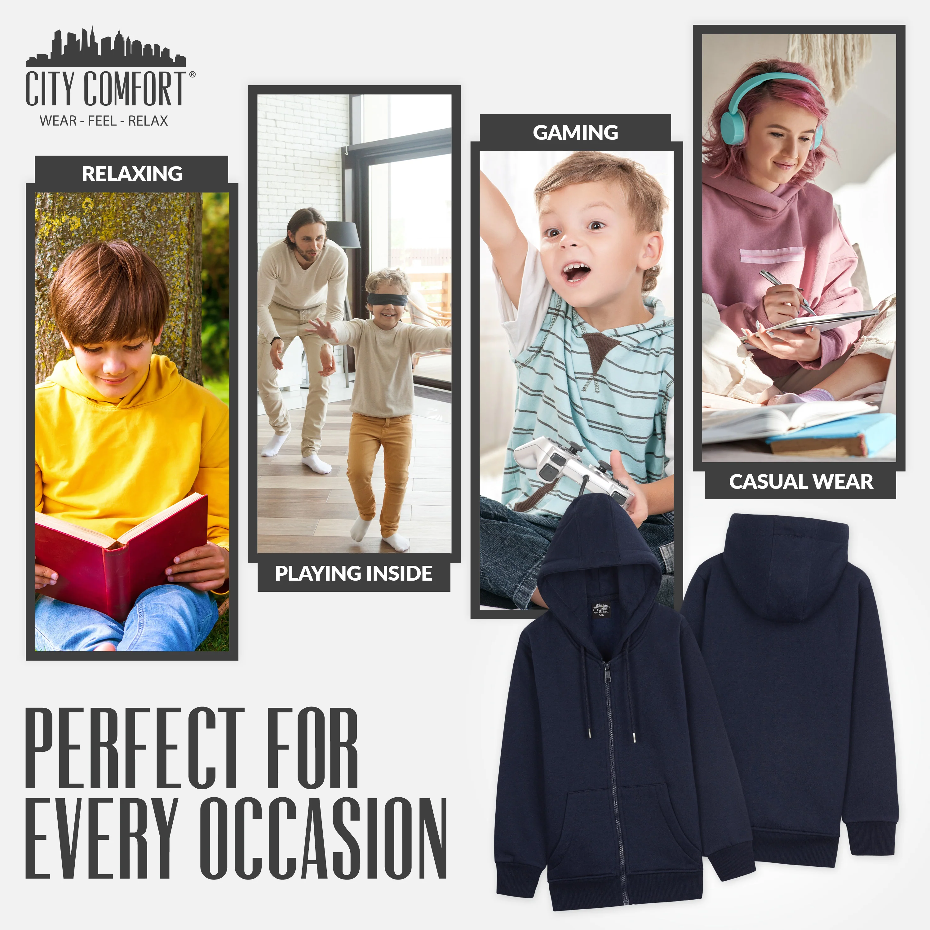 CityComfort Hoodies For Kids, CityComfort Plain Zip Up Hoodie - Image 48