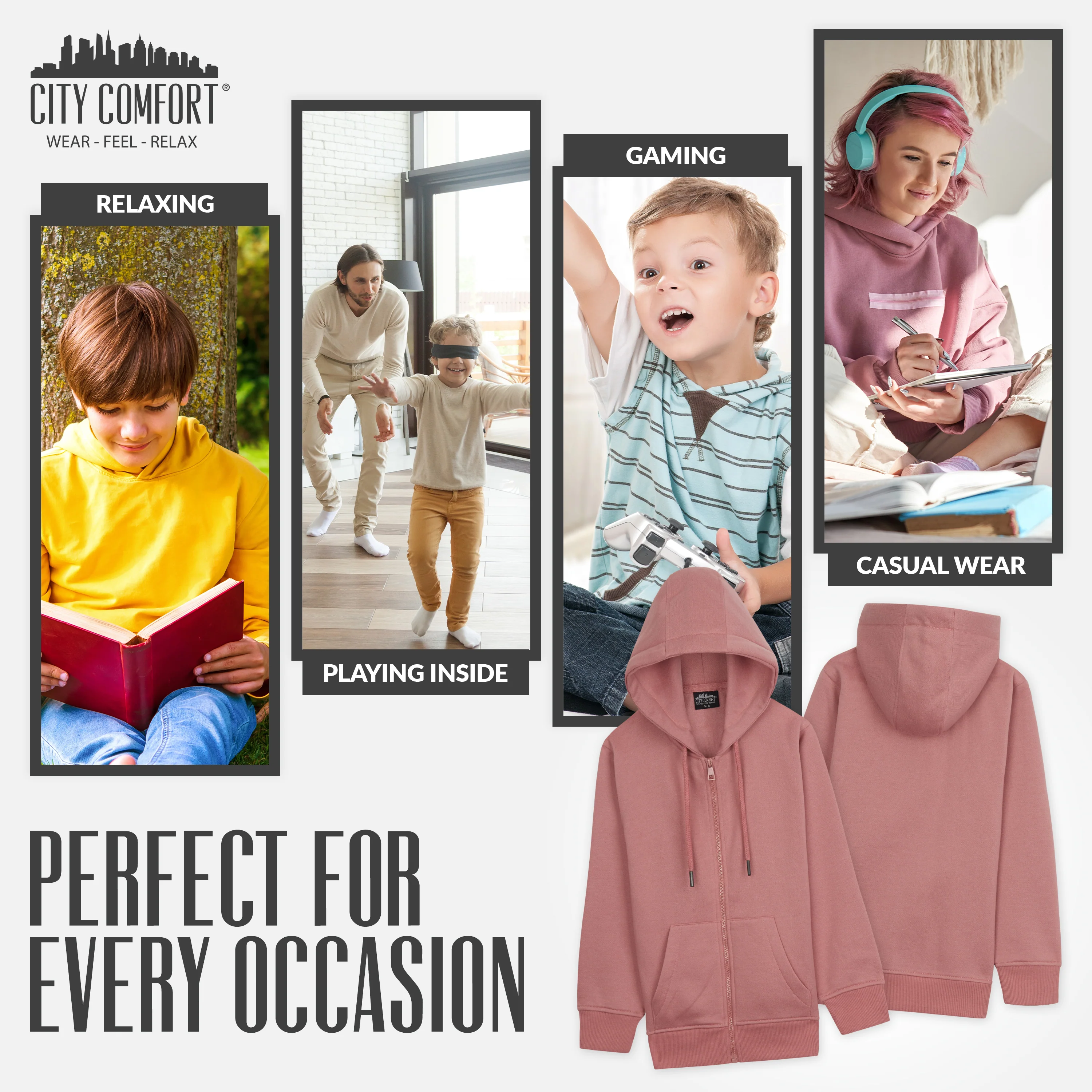 CityComfort Hoodies For Kids, CityComfort Plain Zip Up Hoodie - Image 6