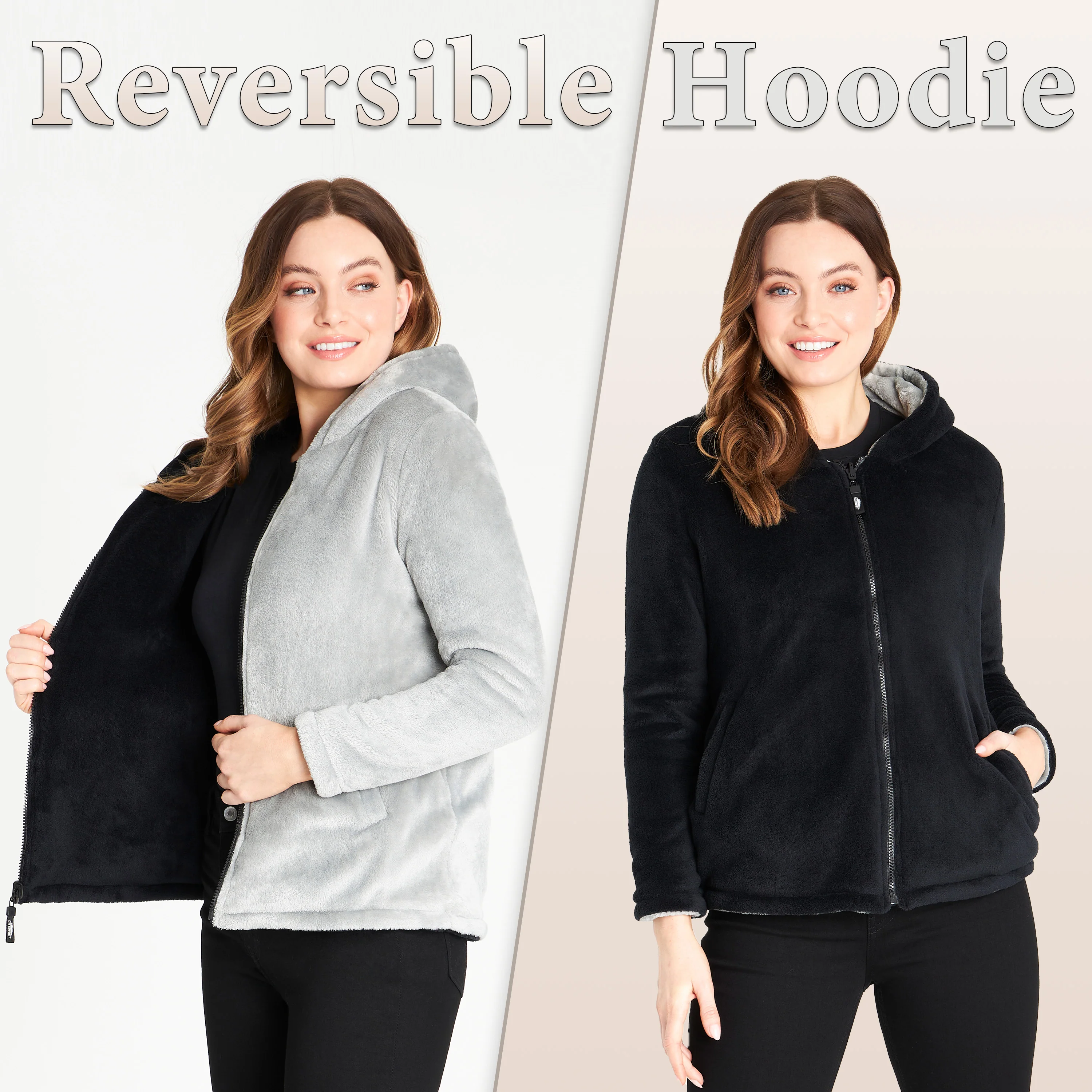 CityComfort Hoodies for Women, Fluffy Reversible Fleece Hoodie, Fleece Jacket Women - Image 12