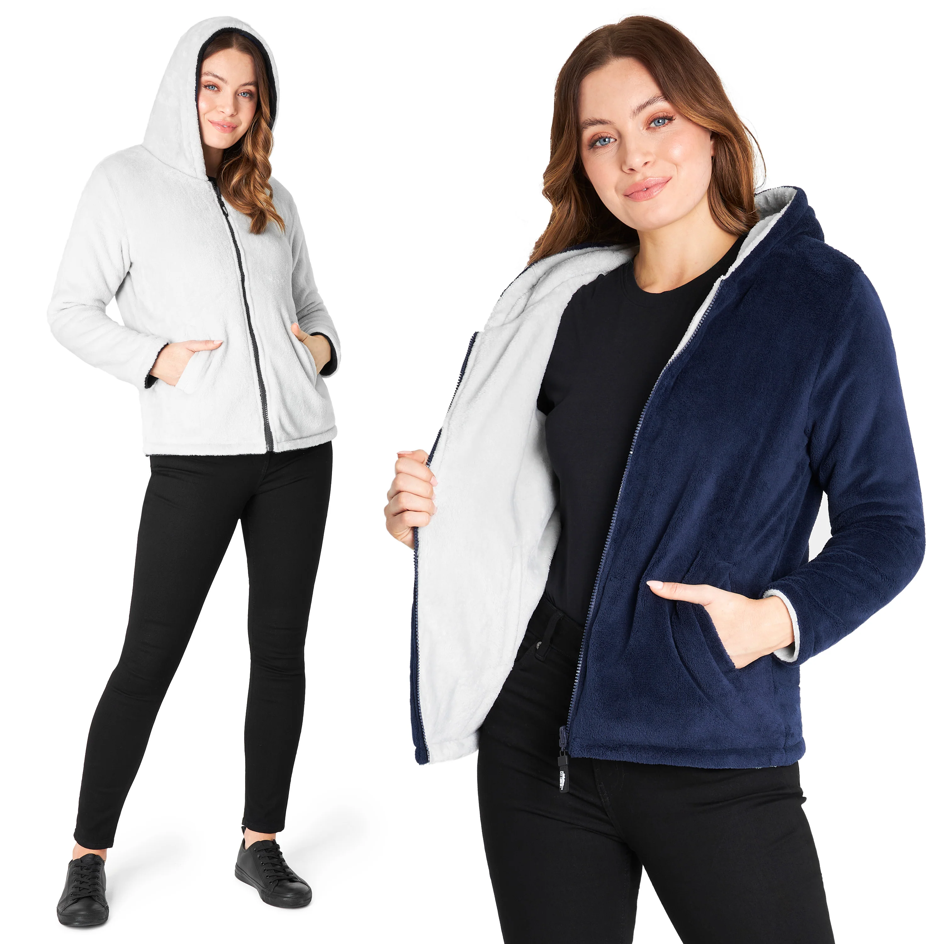 CityComfort Hoodies for Women, Fluffy Reversible Fleece Hoodie, Fleece Jacket Women - Image 2