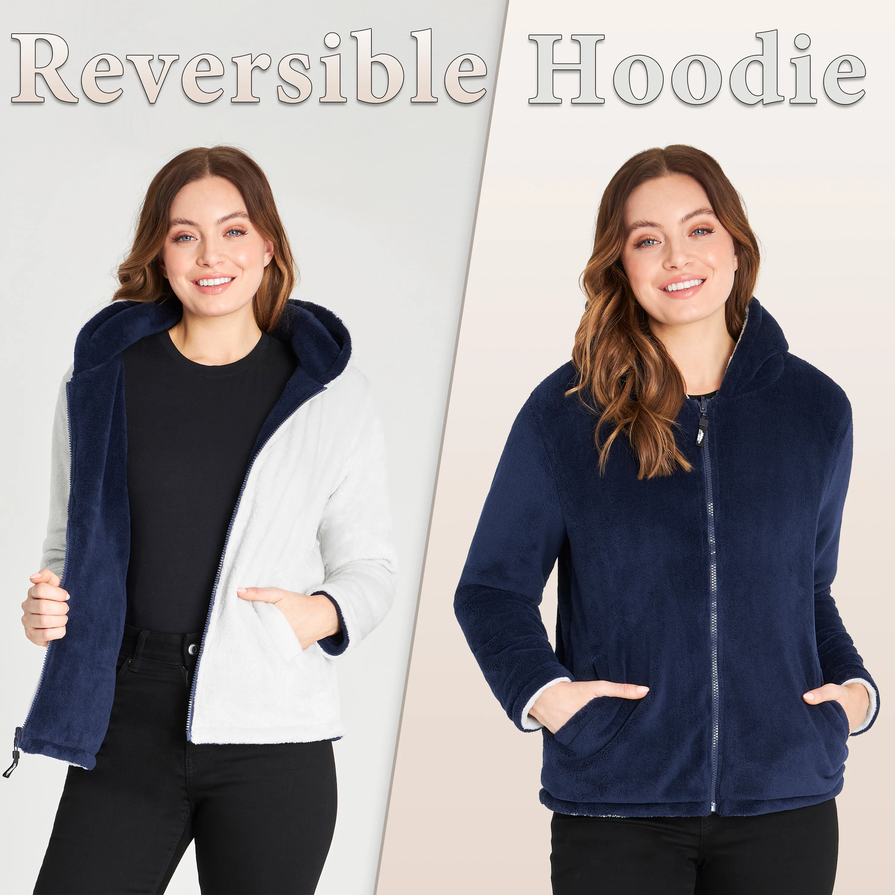 CityComfort Hoodies for Women, Fluffy Reversible Fleece Hoodie, Fleece Jacket Women - Image 6