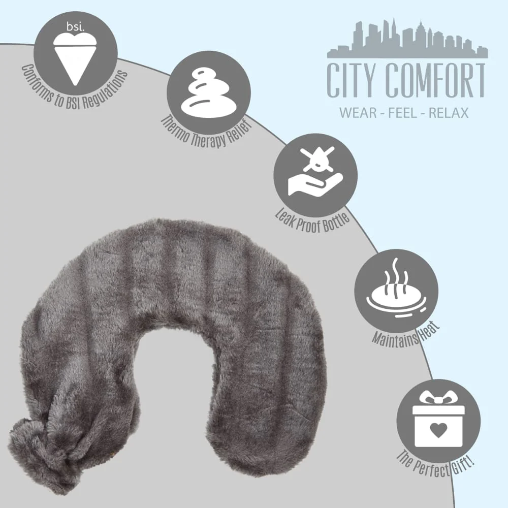 Neck Hot Water Bottle with Removable Fleece Cover, Wrap Around Hot Water Bottles for Body, Neck and Shoulder - Pampering and Gift Idea for Him and Her (Dark Grey) - Image 5