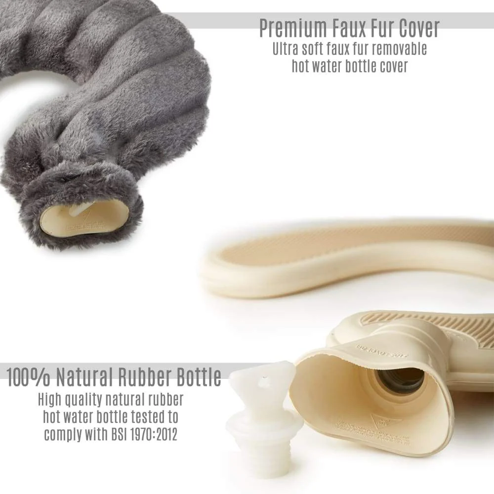 Neck Hot Water Bottle with Removable Fleece Cover, Wrap Around Hot Water Bottles for Body, Neck and Shoulder - Pampering and Gift Idea for Him and Her (Dark Grey) - Image 6