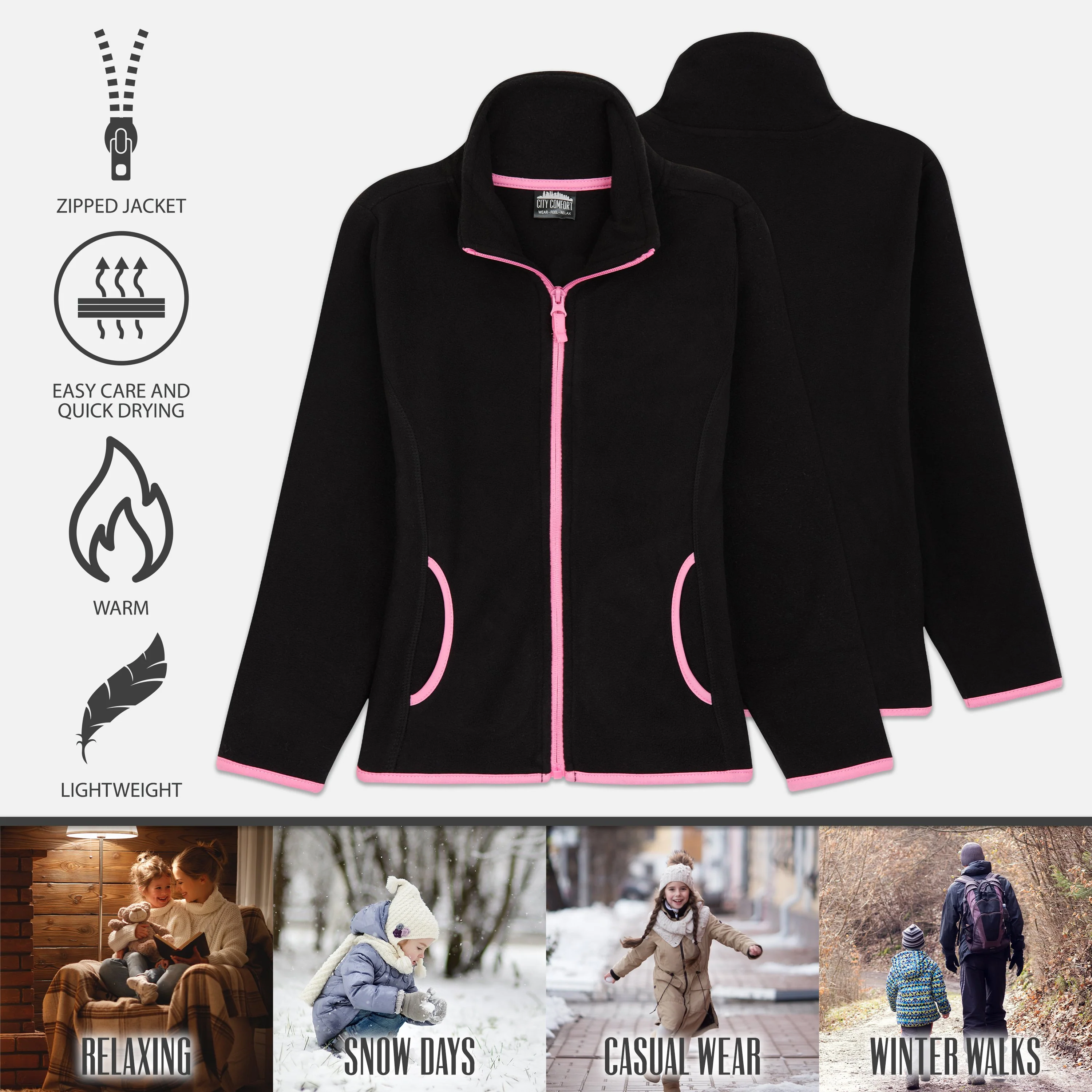 CityComfort Kids Fleece Jacket, Full-Zip Girls Polar Fleece Jacket Outdoors - Image 4