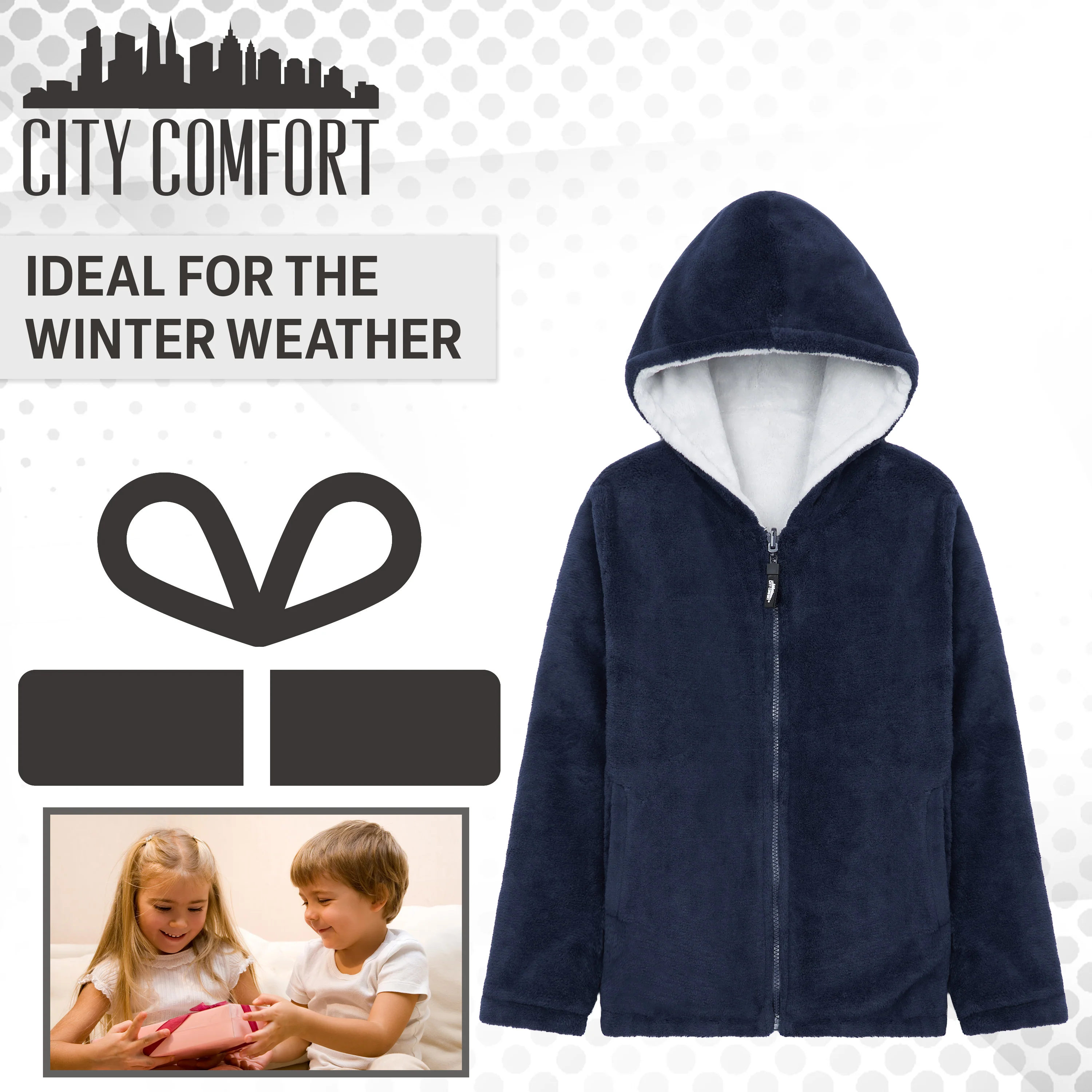 CityComfort Kids Hoodie Fleece, Zip Up Fluffy Hoodie for Boys and Girls, Reversible Kids Fleece Jacket - Image 4