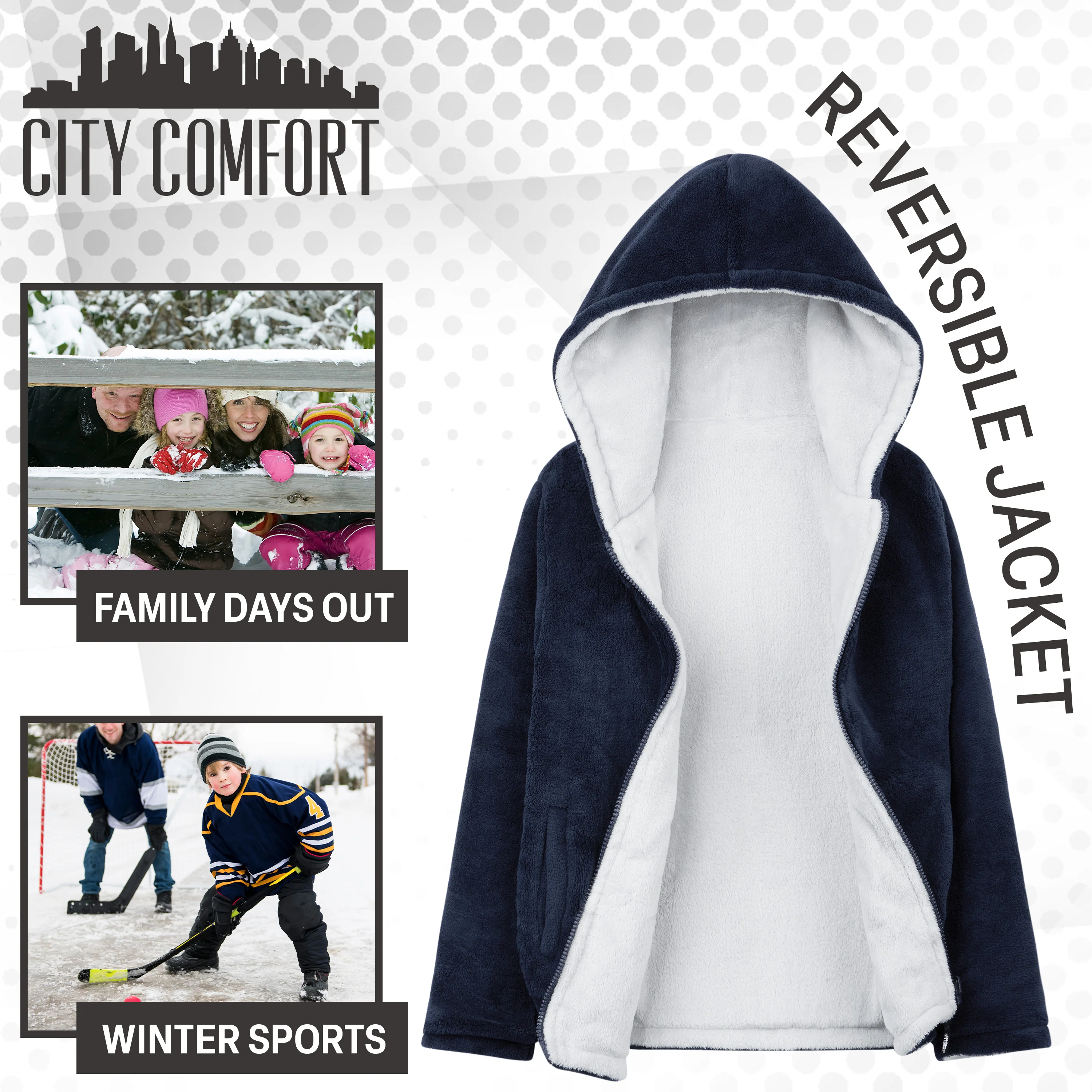 CityComfort Kids Hoodie Fleece, Zip Up Fluffy Hoodie for Boys and Girls, Reversible Kids Fleece Jacket - Image 5
