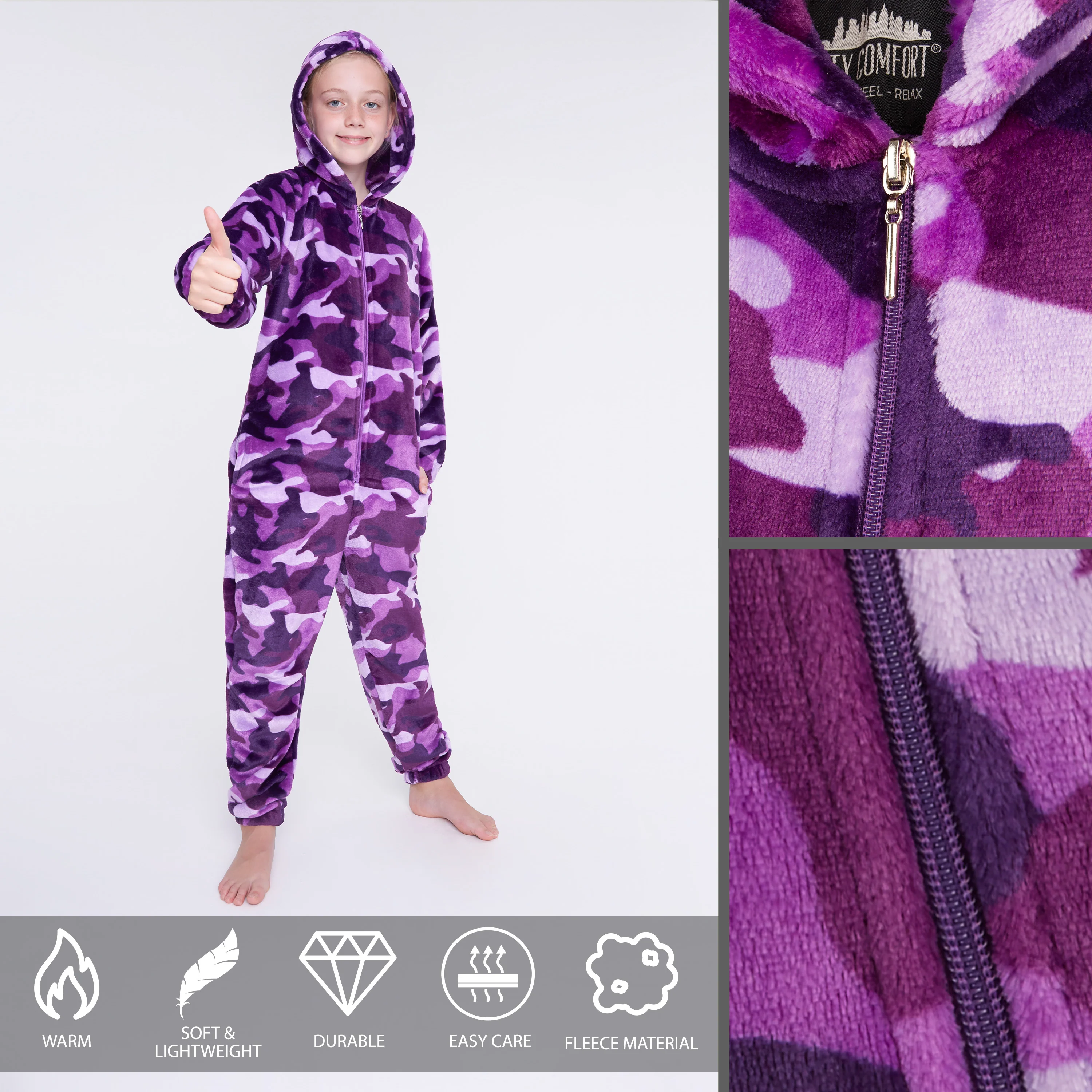 CityComfort Kids Onesie, All in One Pyjamas, Fleece Zip Up Jumpsuit - Image 5