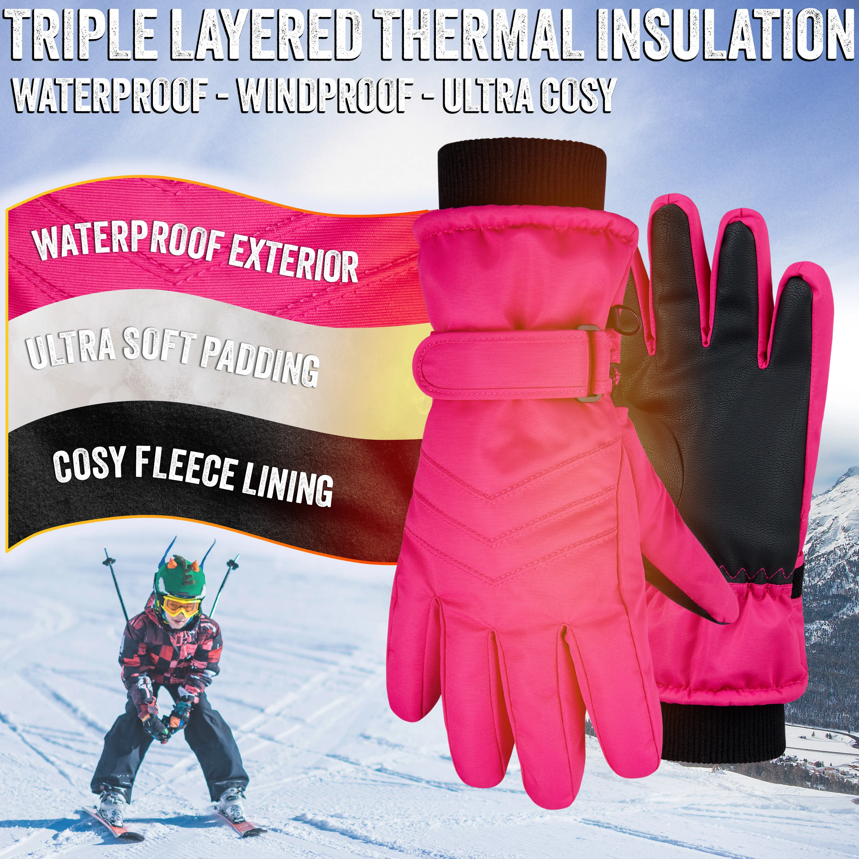 CityComfort Kids Skiing Gloves - Fleece Lined Touch Screen Gloves - Image 12