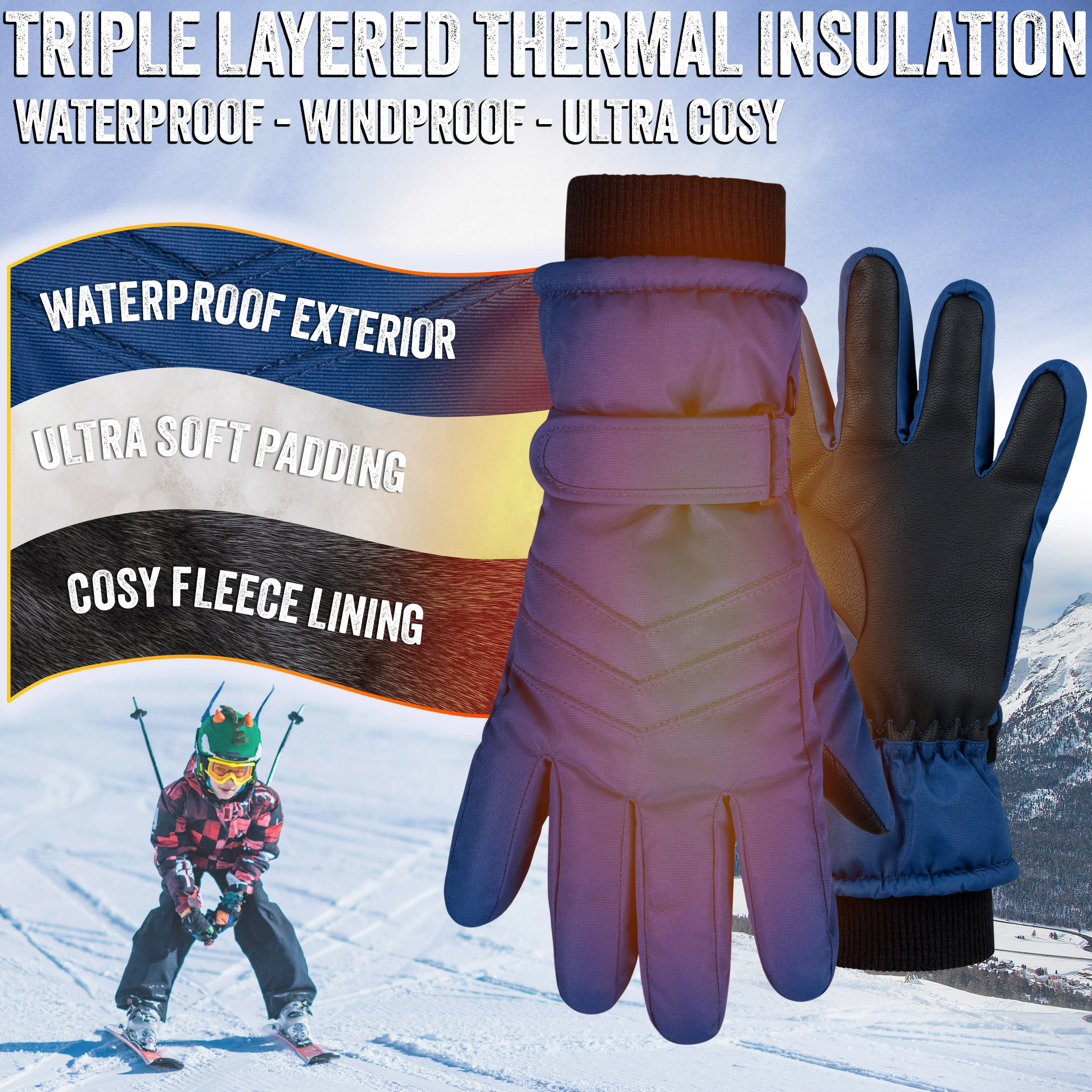 CityComfort Kids Skiing Gloves - Fleece Lined Touch Screen Gloves - Image 18
