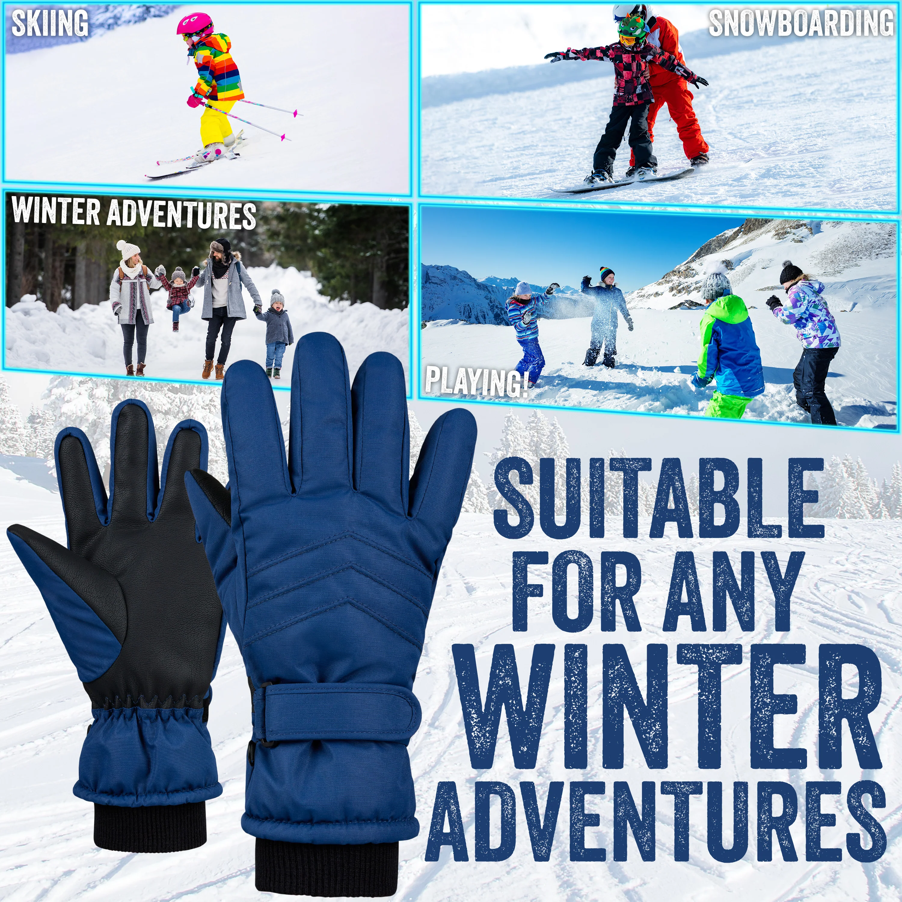 CityComfort Kids Skiing Gloves - Fleece Lined Touch Screen Gloves - Image 19