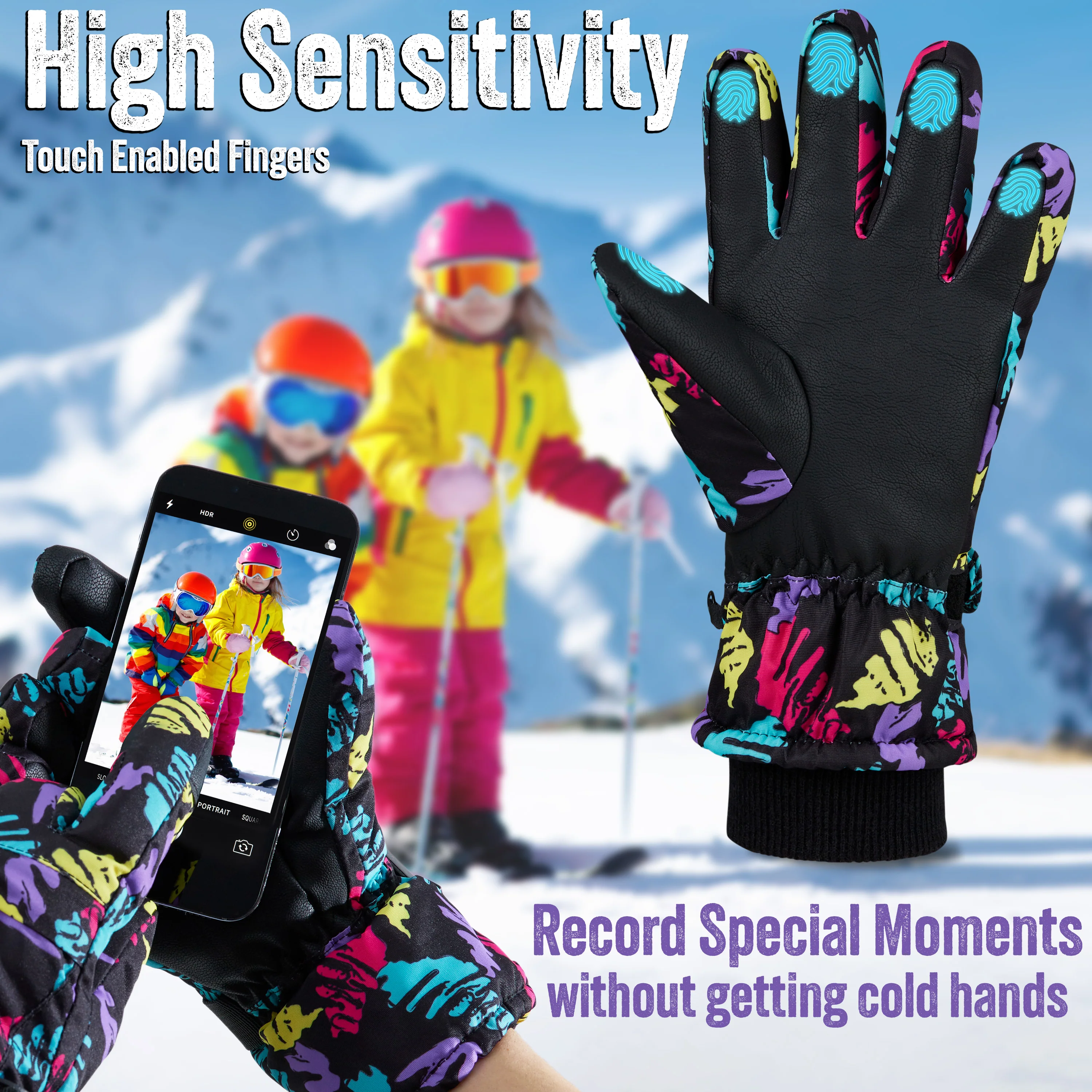 CityComfort Kids Skiing Gloves - Fleece Lined Touch Screen Gloves - Image 22