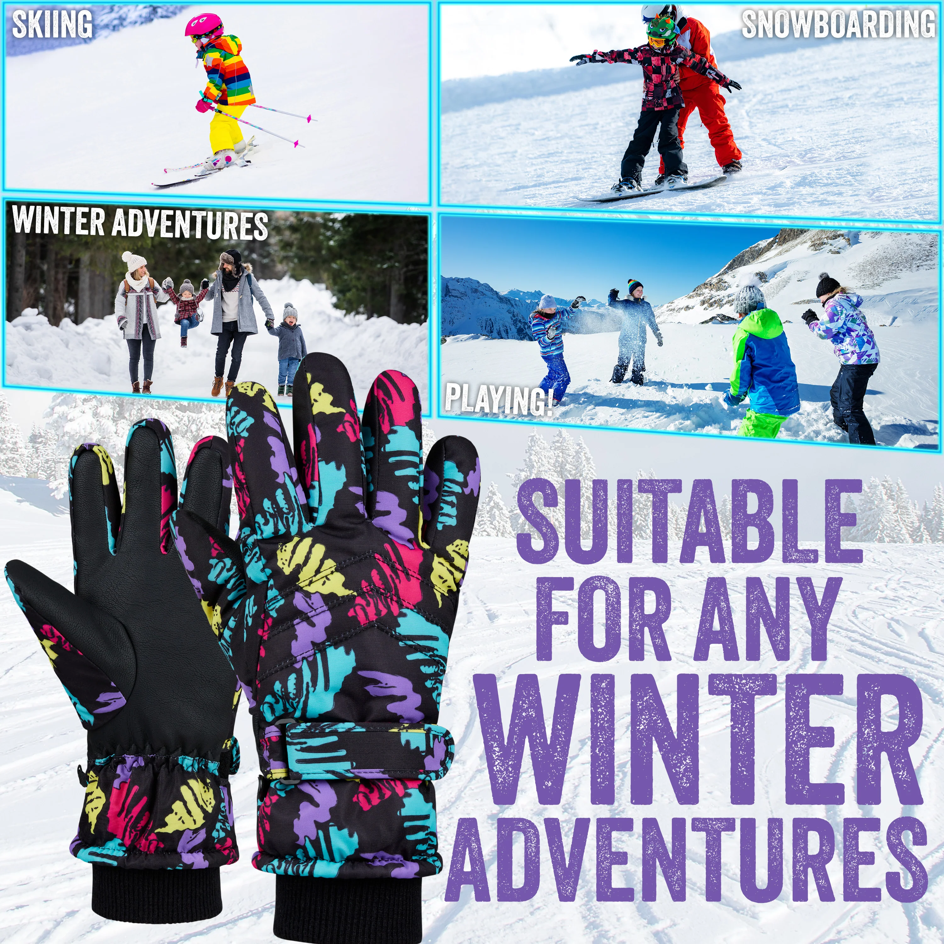 CityComfort Kids Skiing Gloves - Fleece Lined Touch Screen Gloves - Image 25