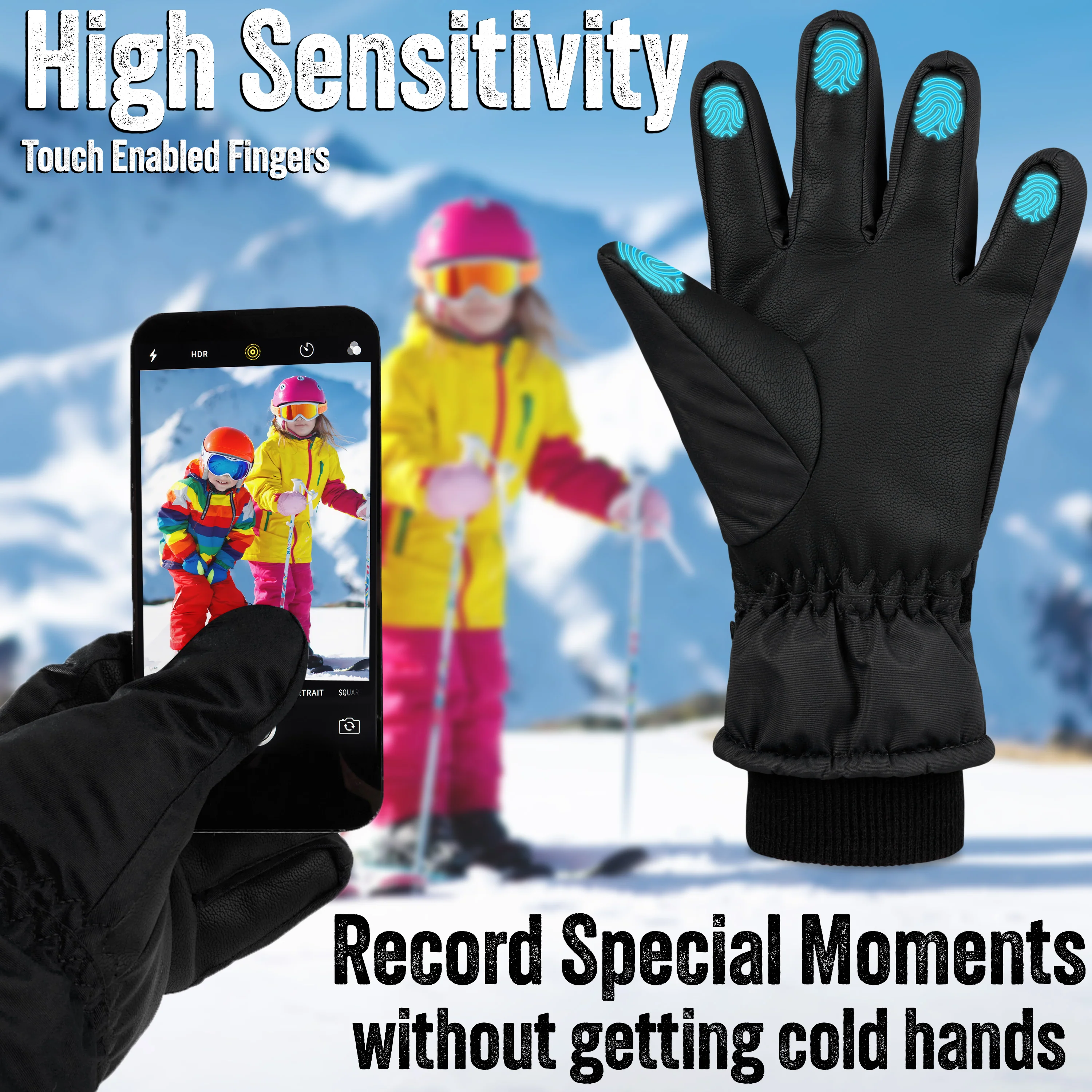 CityComfort Kids Skiing Gloves - Fleece Lined Touch Screen Gloves - Image 4