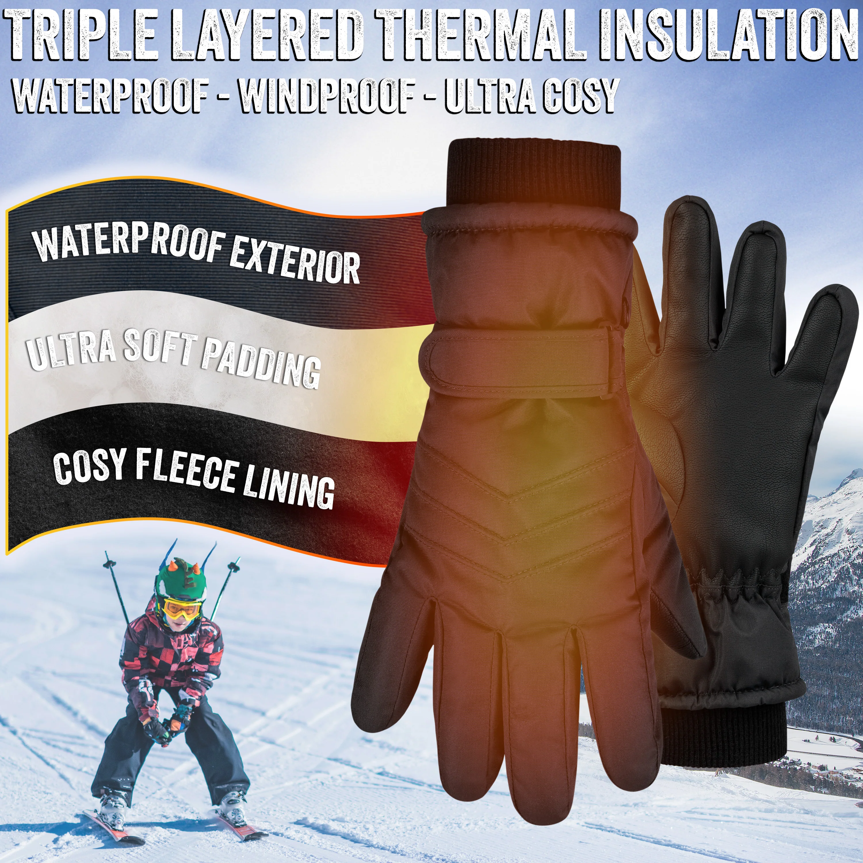 CityComfort Kids Skiing Gloves - Fleece Lined Touch Screen Gloves - Image 6