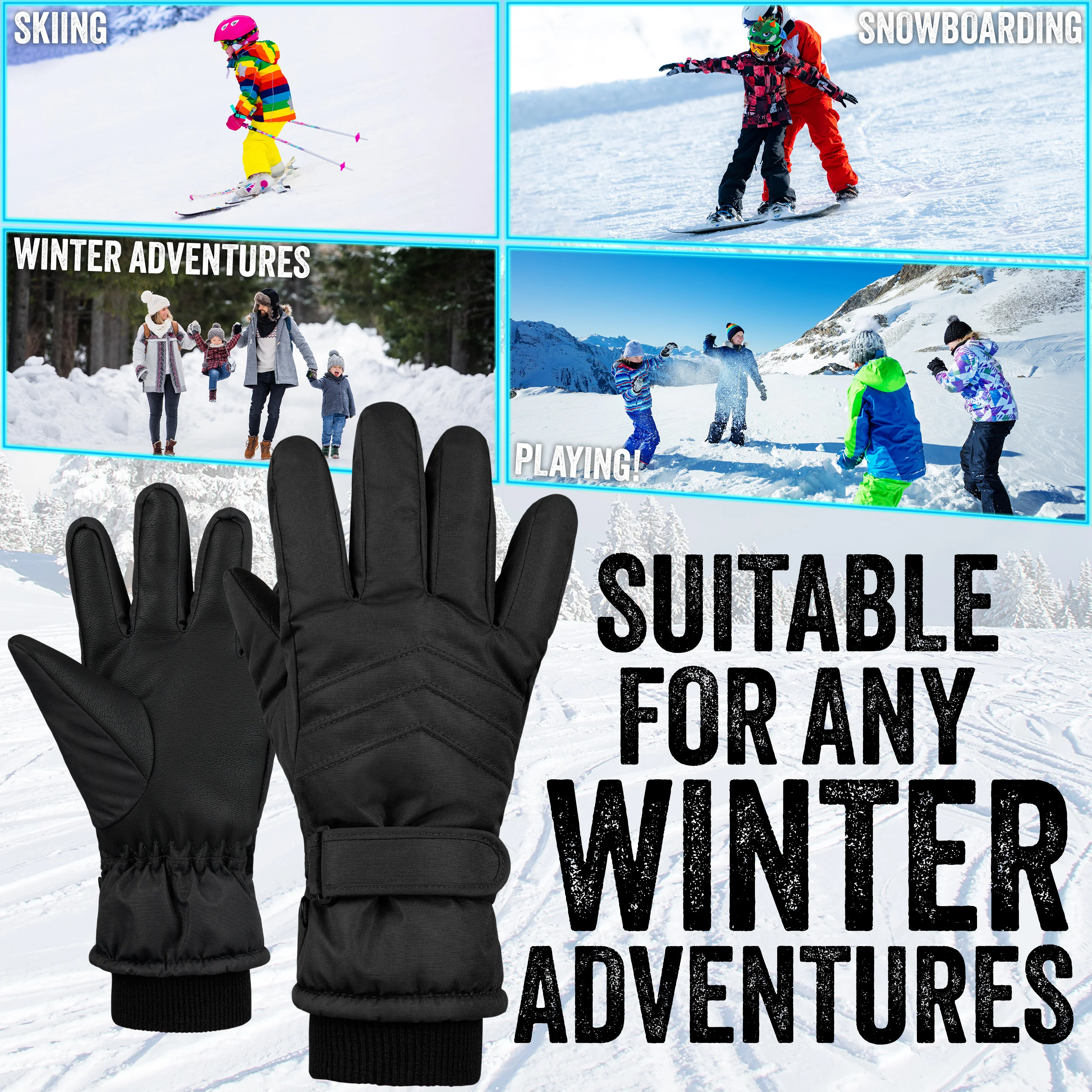 CityComfort Kids Skiing Gloves - Fleece Lined Touch Screen Gloves - Image 7