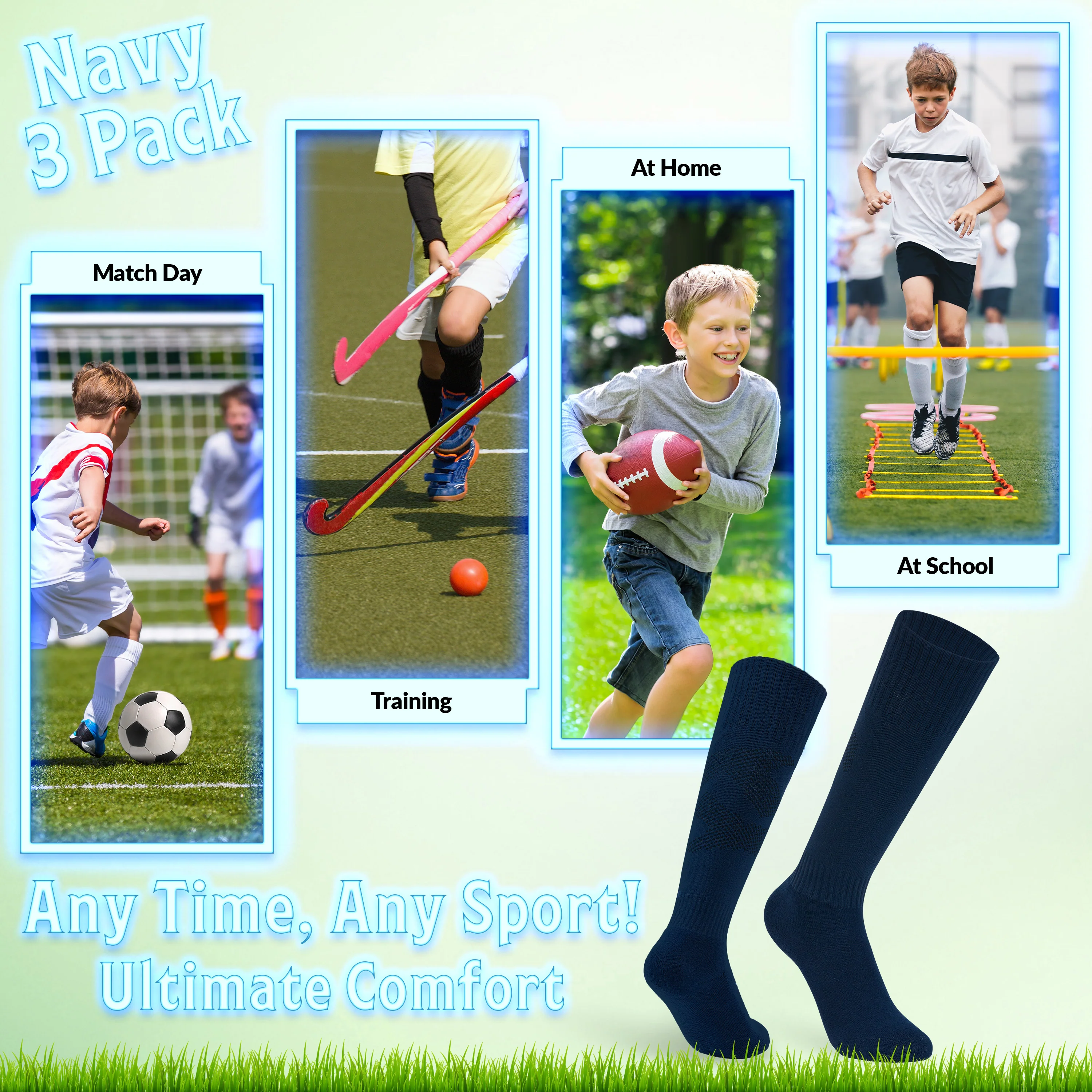 CityComfort Knee High Socks for Boys & Girls - Navy 3Pack - Image 4