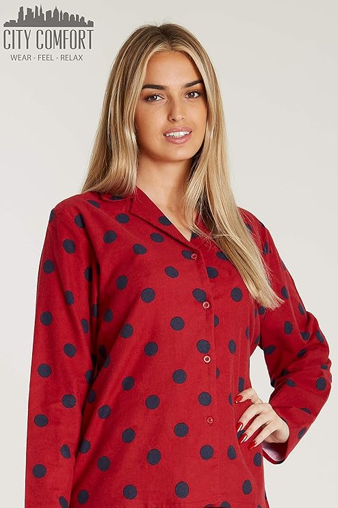 CityComfort Ladies Pyjamas, Button Up PJs for Women, Brushed Cotton Pyjama Set - Image 2