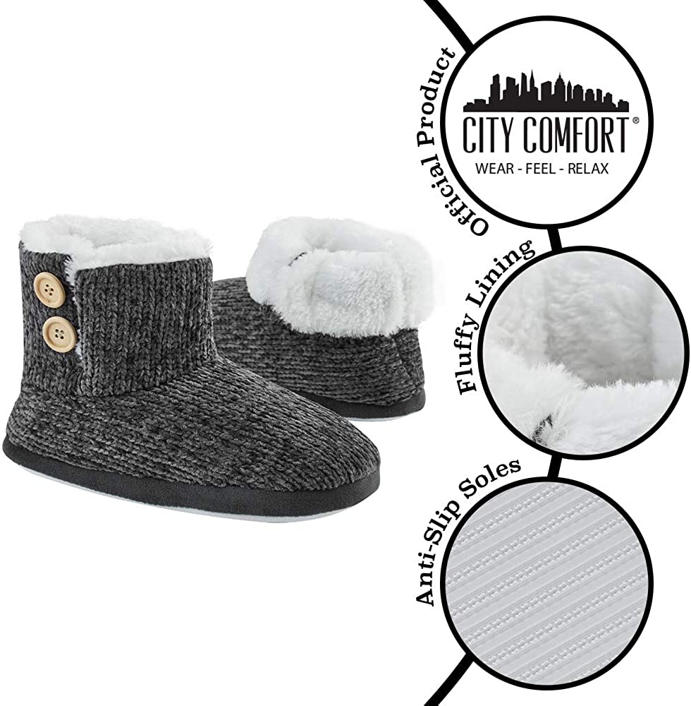 CityComfort Ladies Slippers, Faux Fur Bootie Slippers Women, Slipper Ankle Boots with Rubber Sole - Image 3
