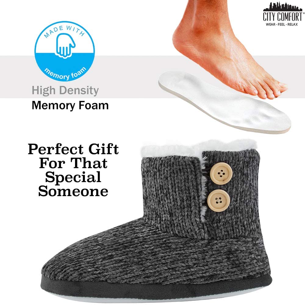 CityComfort Ladies Slippers, Faux Fur Bootie Slippers Women, Slipper Ankle Boots with Rubber Sole - Image 4