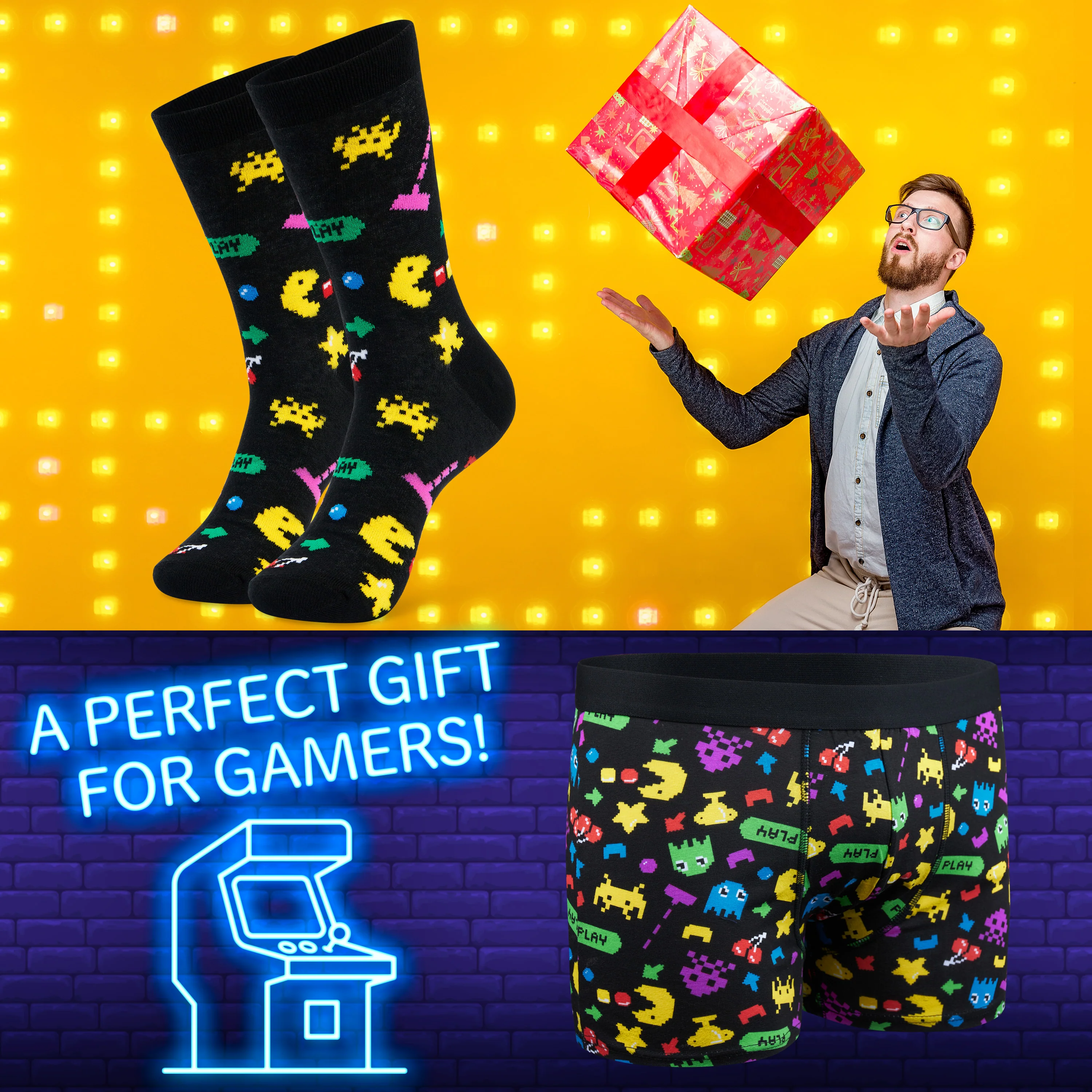 CityComfort Mens Boxers and Funny Socks Gift Set - Packman - Image 3