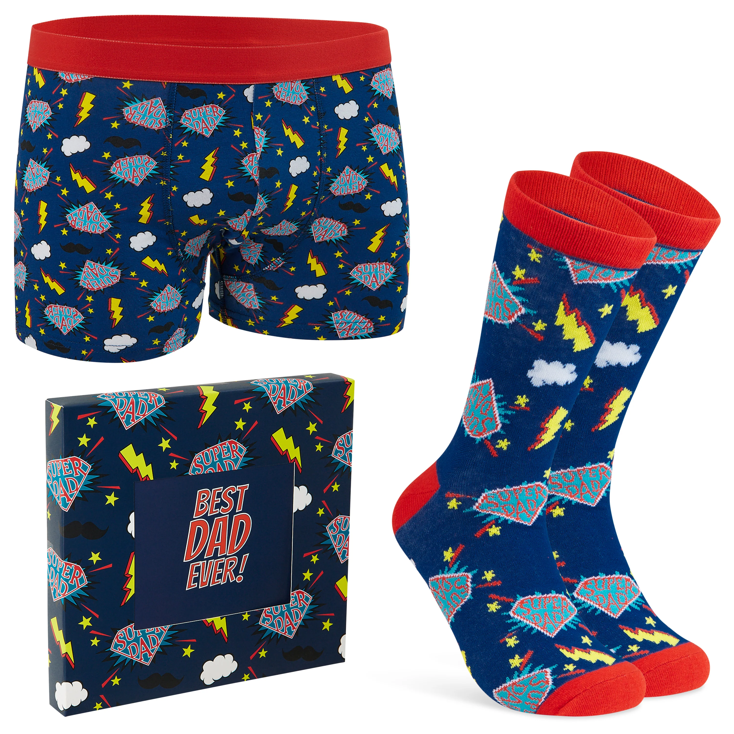 CityComfort Mens Boxers and Funny Socks Set - Super Dad