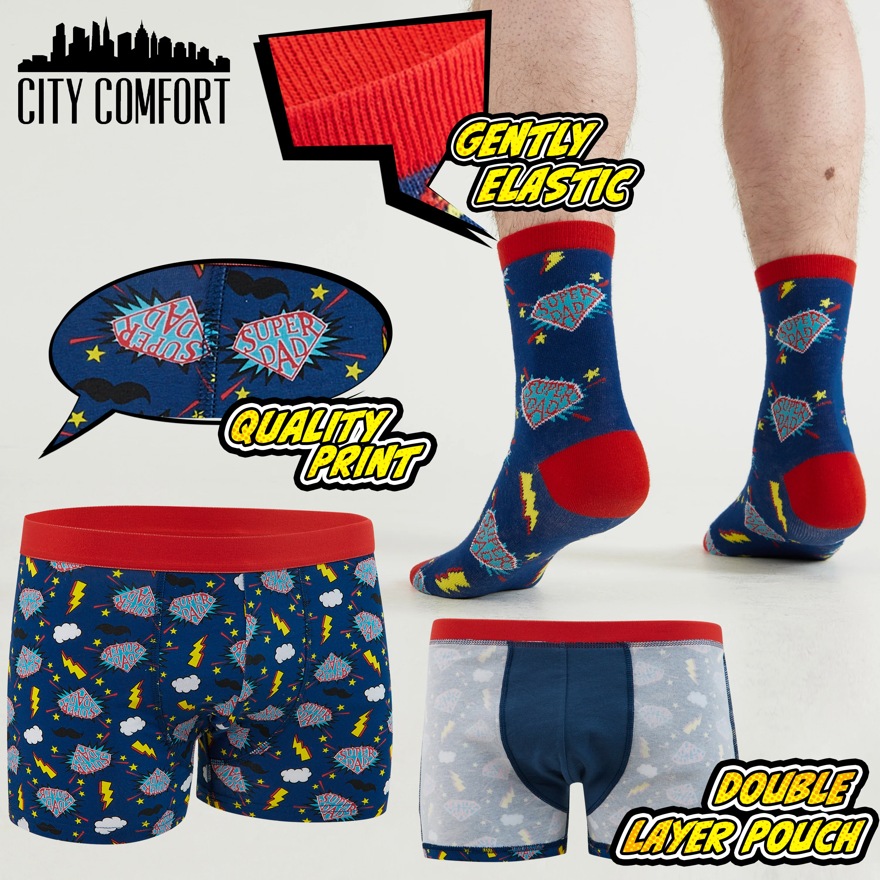 CityComfort Mens Boxers and Funny Socks Set - Super Dad - Image 3