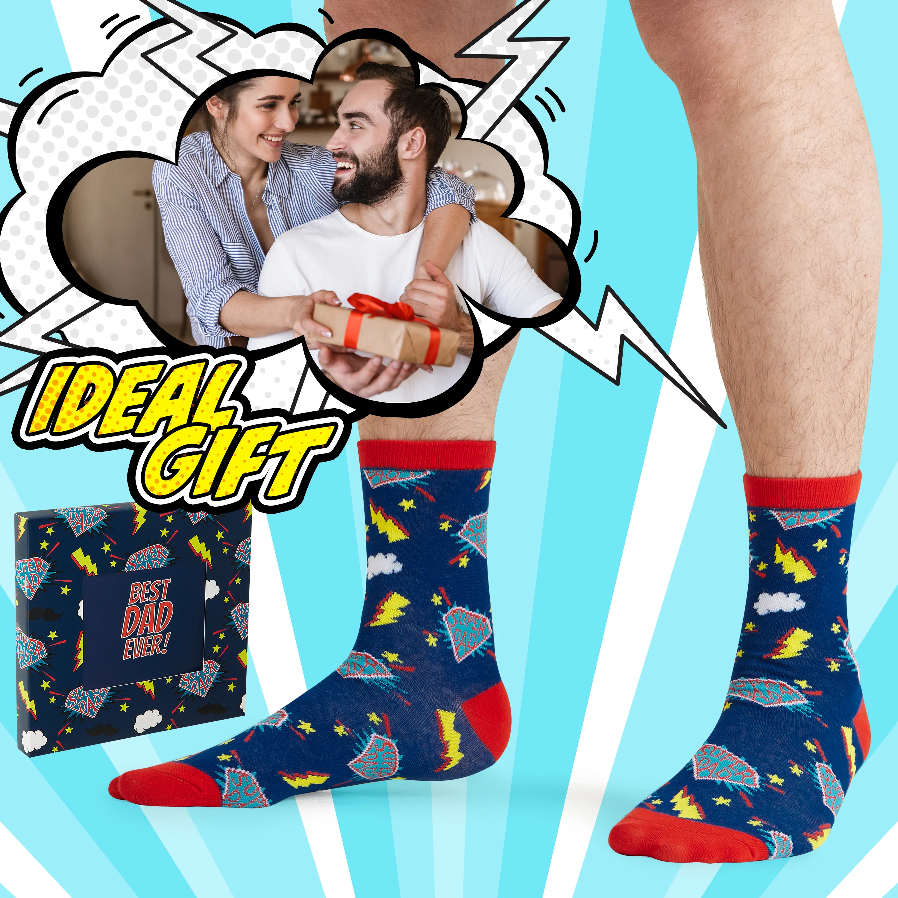 CityComfort Mens Boxers and Funny Socks Set - Super Dad - Image 5