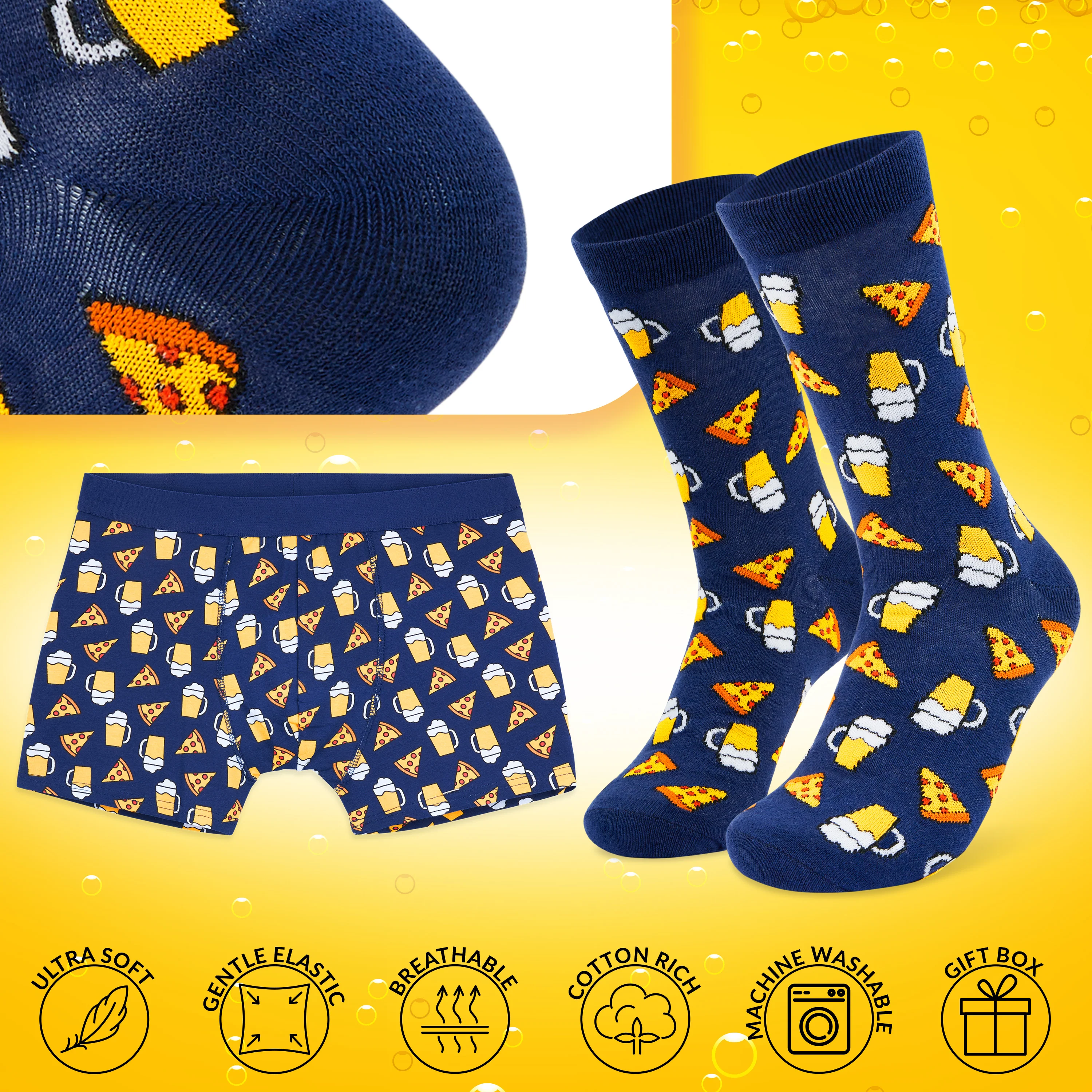 CityComfort Mens Boxers and Funny Socks Set - Pizza & Beer - Image 4
