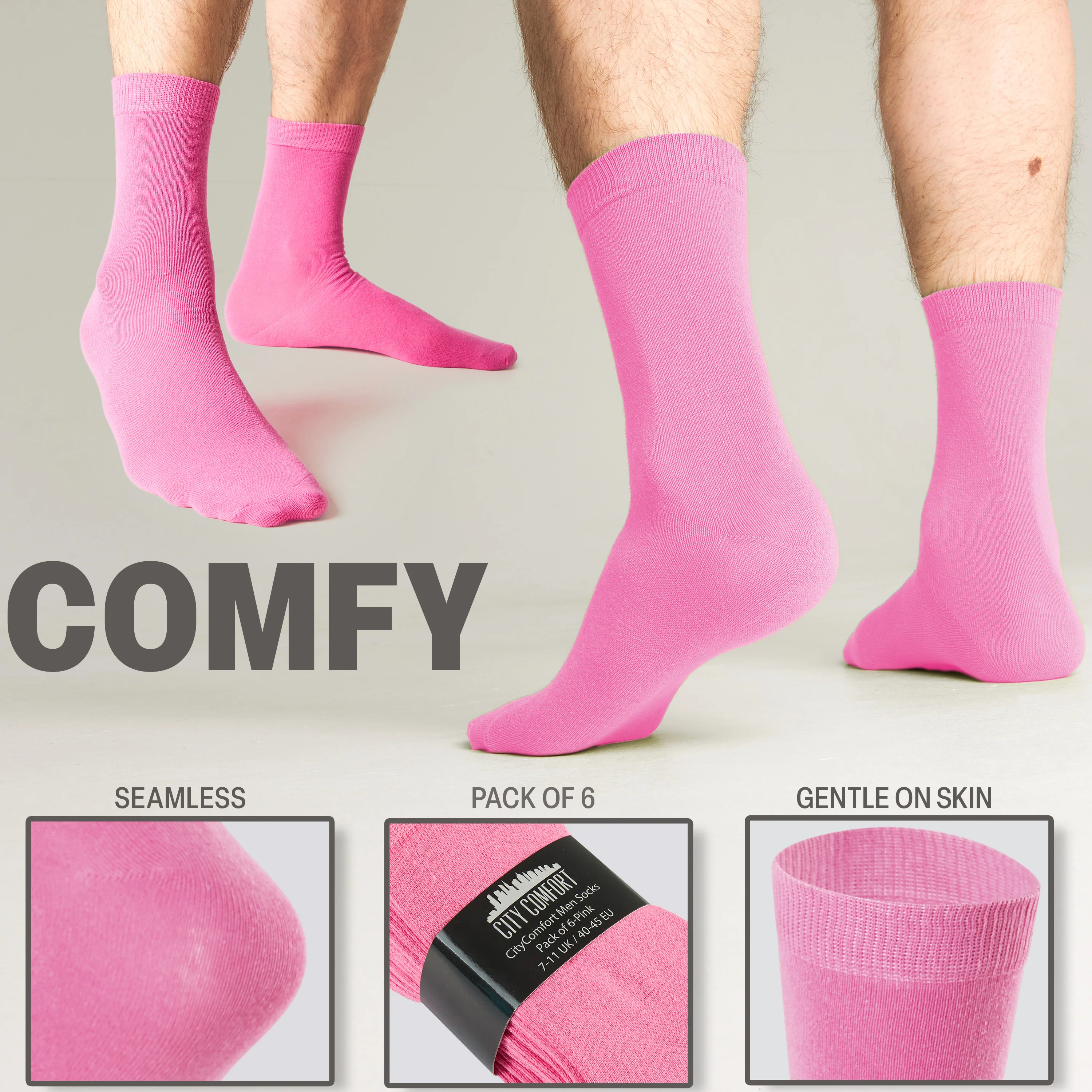CityComfort Mens Calf Socks, Breathable Crew Socks Multipack - Pack of 6 - Image 10
