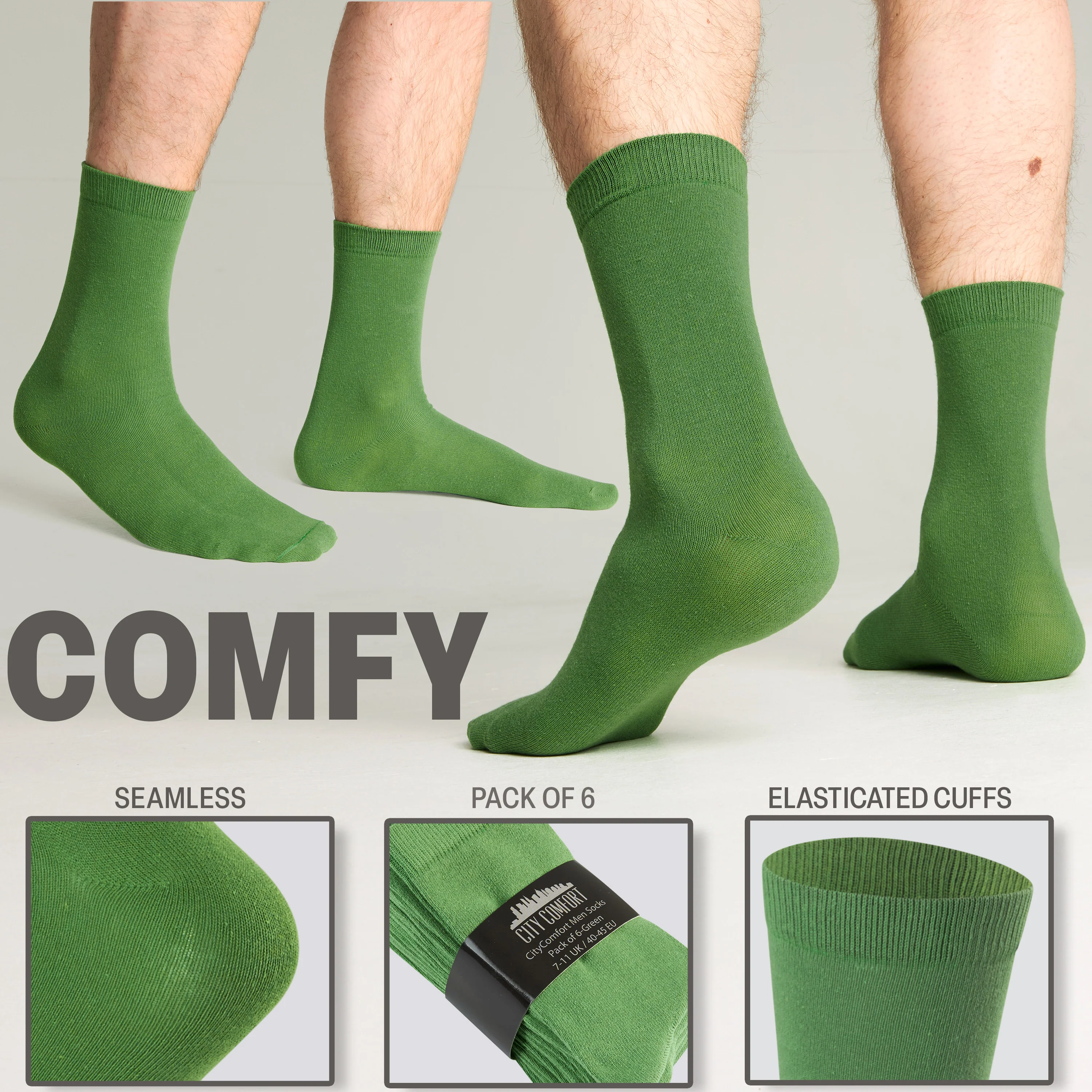 CityComfort Mens Calf Socks, Breathable Crew Socks Multipack - Pack of 6 - Image 16
